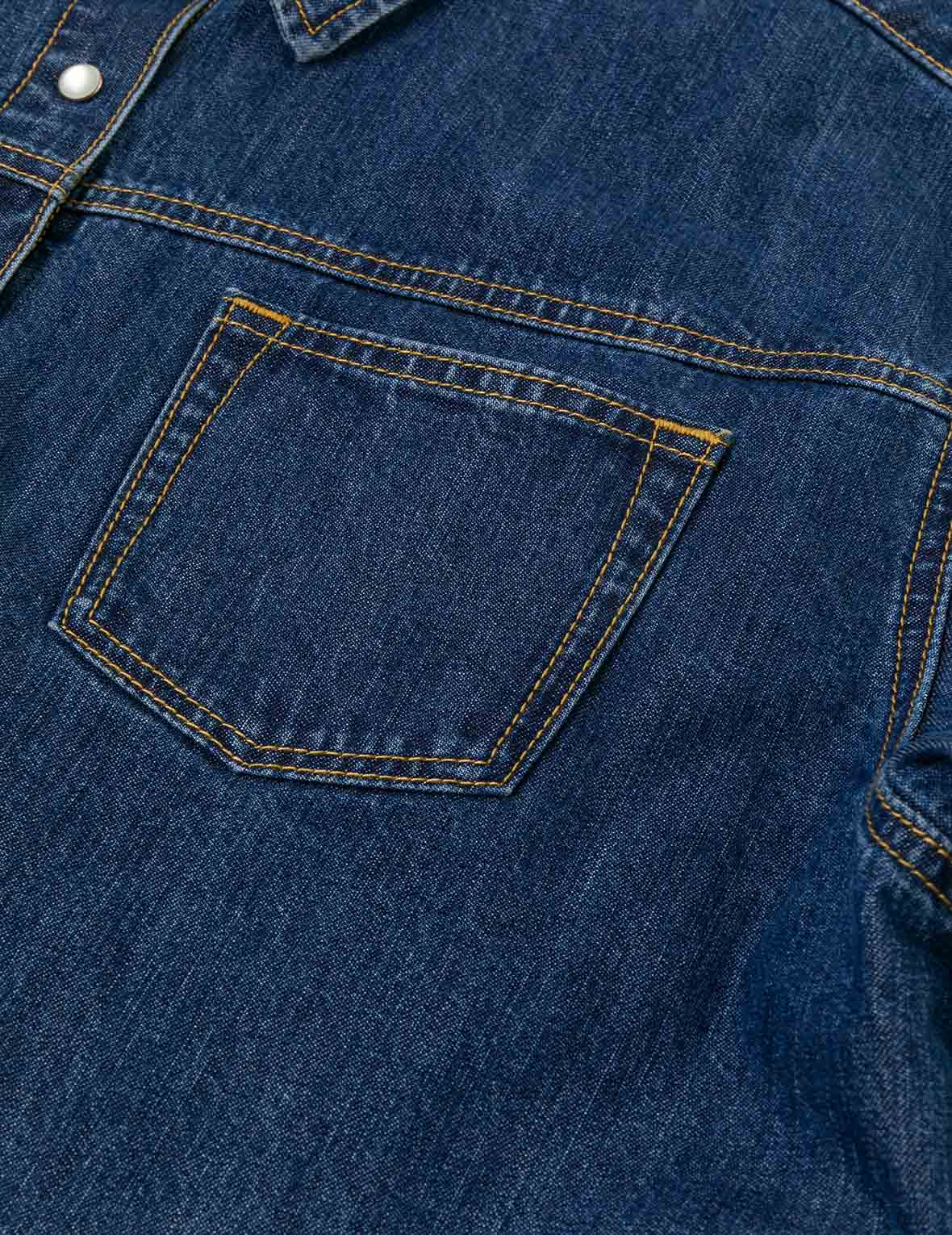 Distressed Logo Appliqué Embroidery Relax Fit Denim Shirt - Image 8