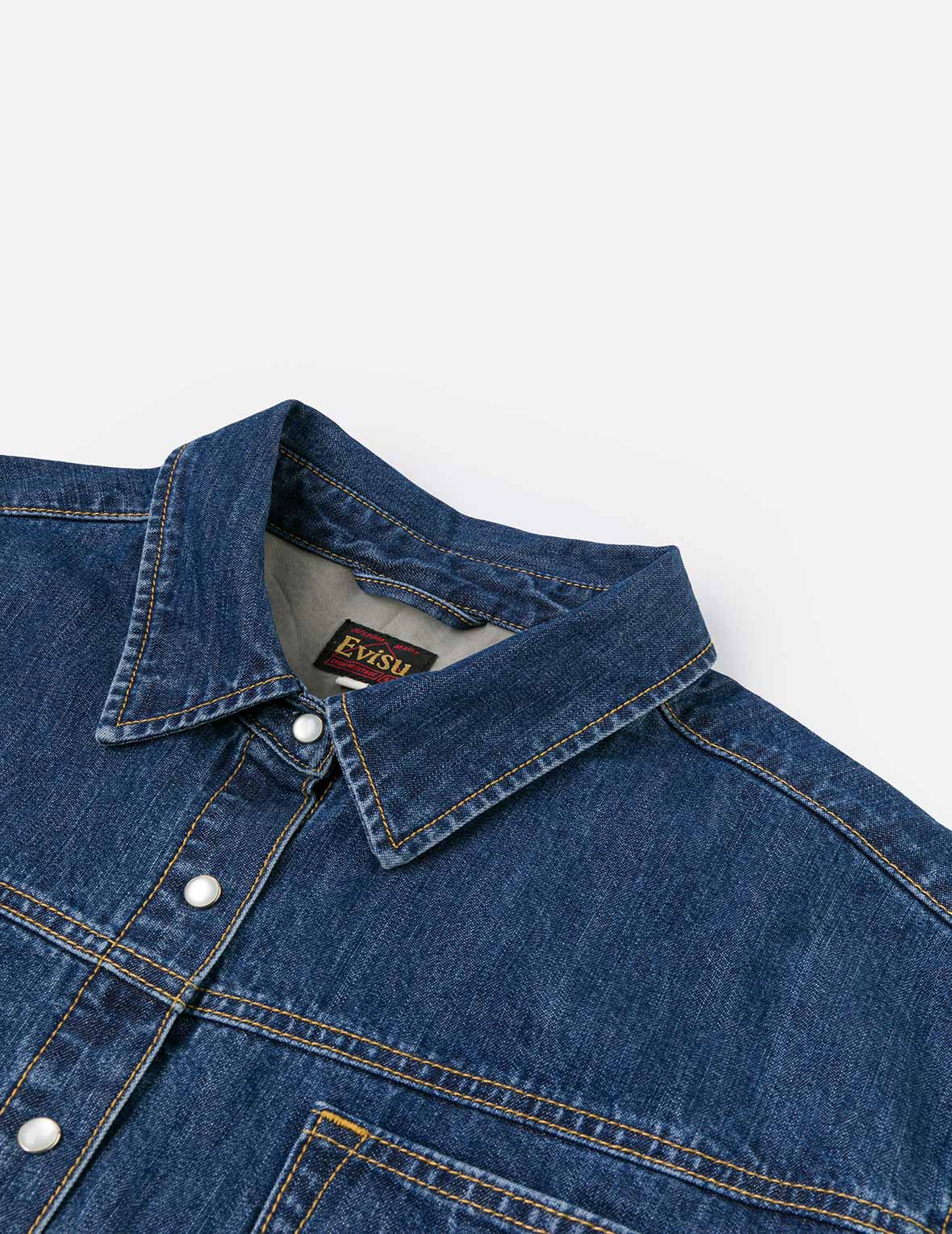 Distressed Logo Appliqué Embroidery Relax Fit Denim Shirt - Image 9