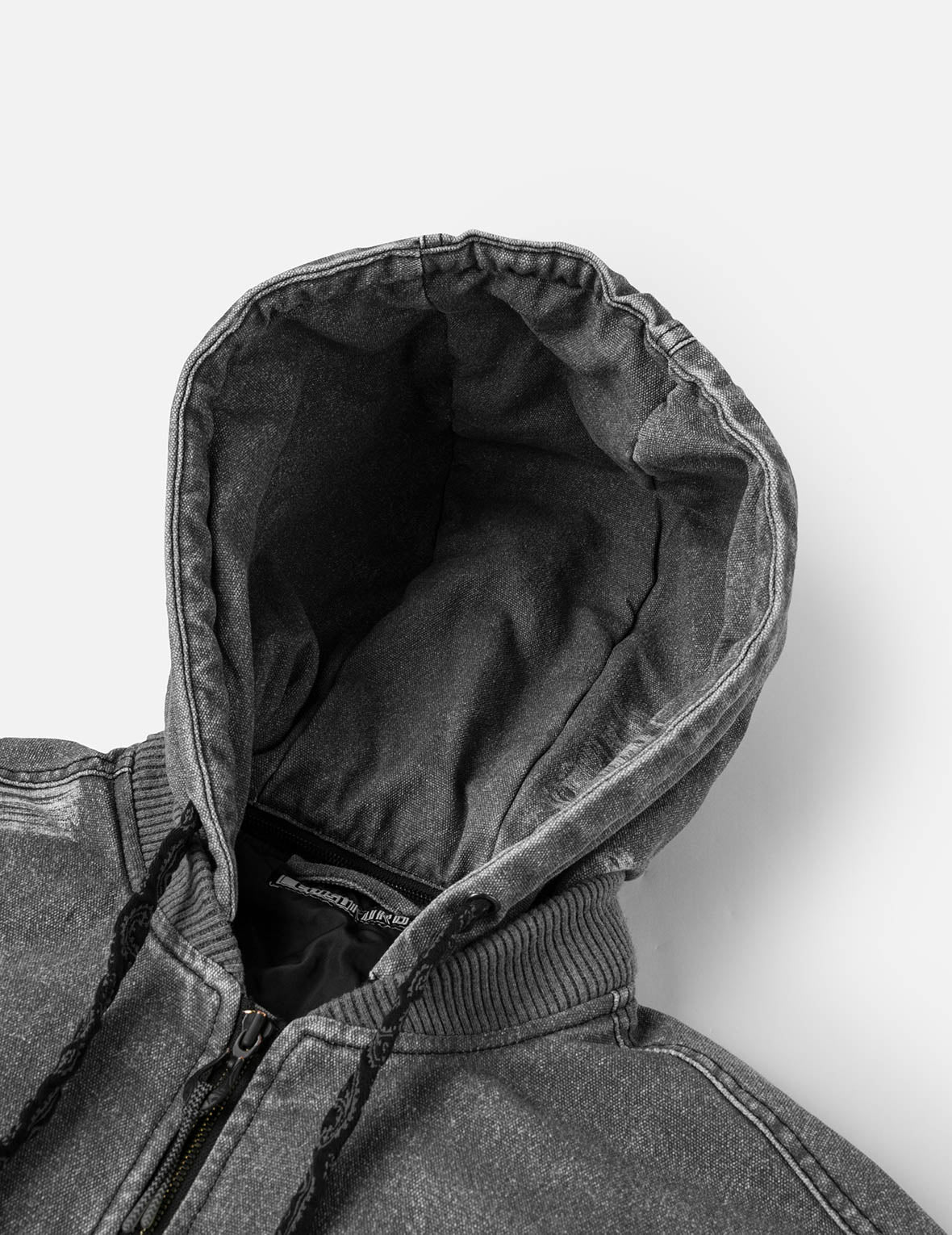 Distressed Print with Logo Embroidery Loose Fit Padded Boomer Jacket - Image 10