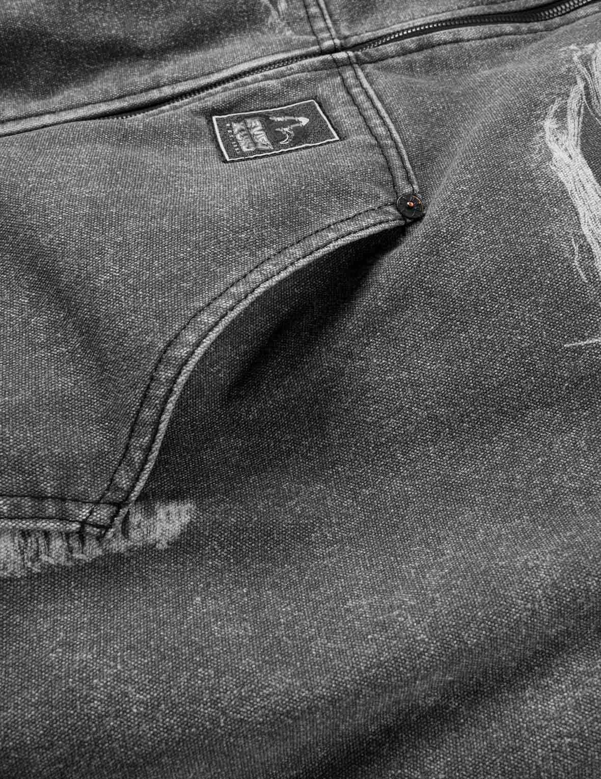 Distressed Print with Logo Embroidery Loose Fit Padded Boomer Jacket - Image 12