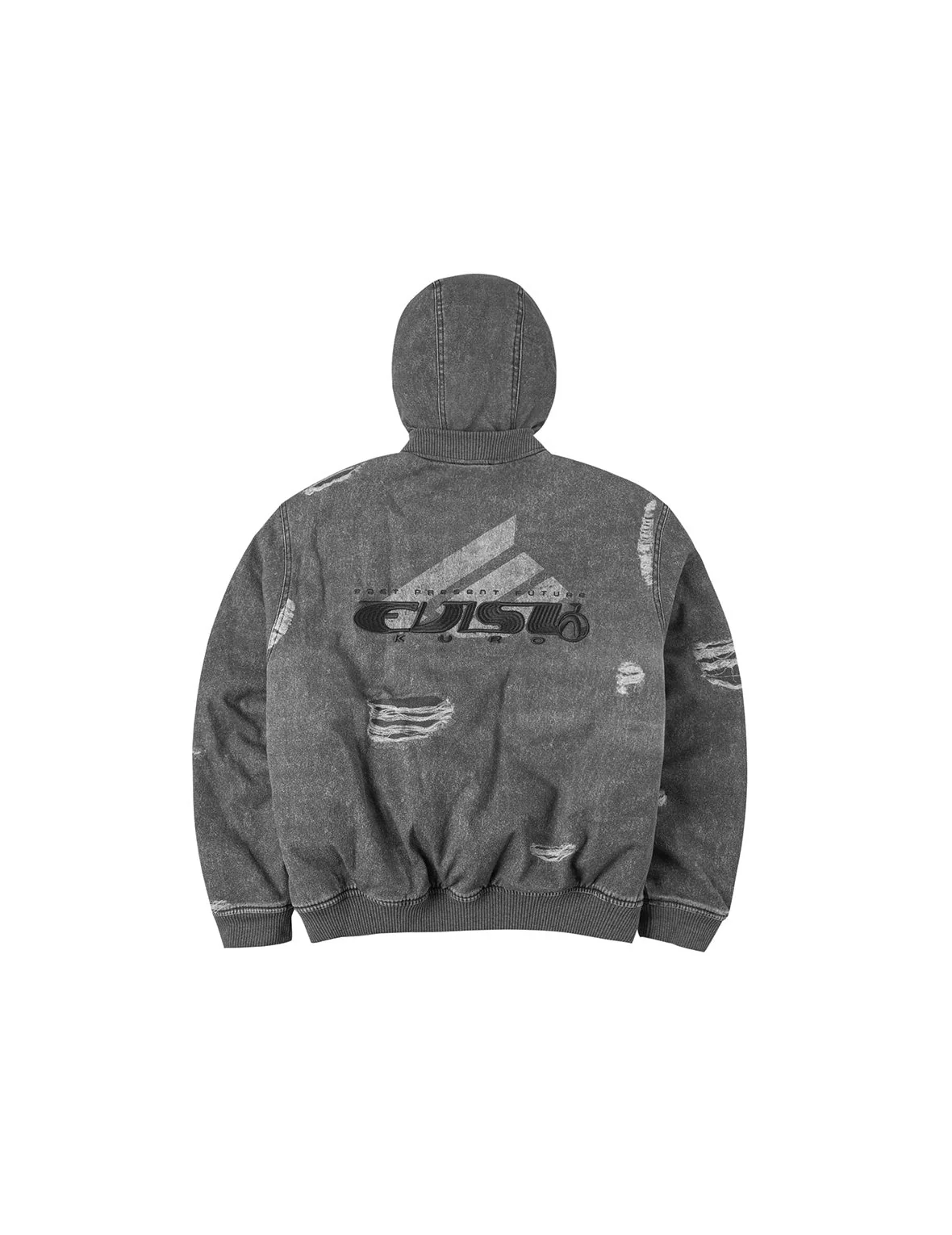 Distressed Print with Logo Embroidery Loose Fit Padded Boomer Jacket - Image 15