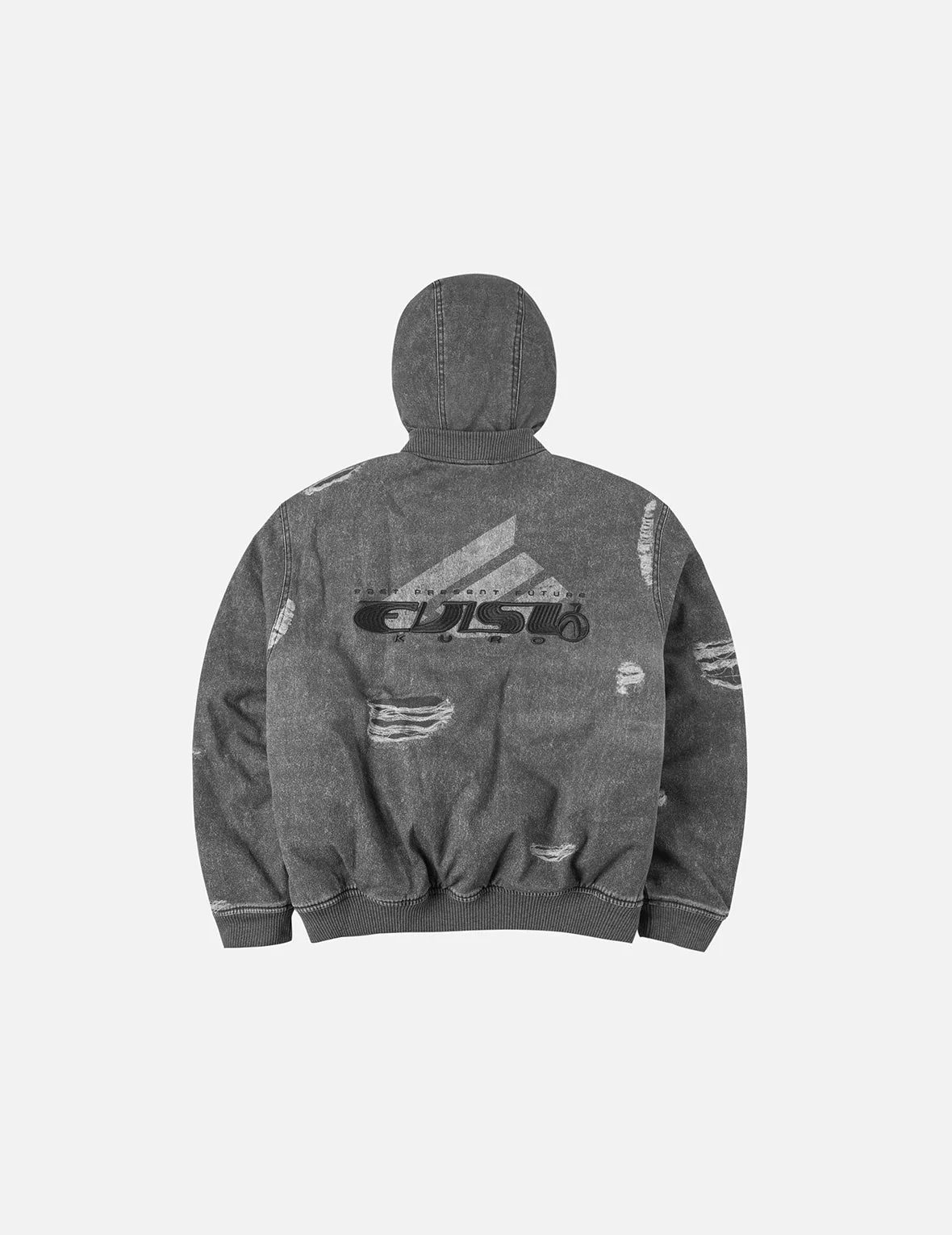 Distressed Print with Logo Embroidery Loose Fit Padded Boomer Jacket - Image 3