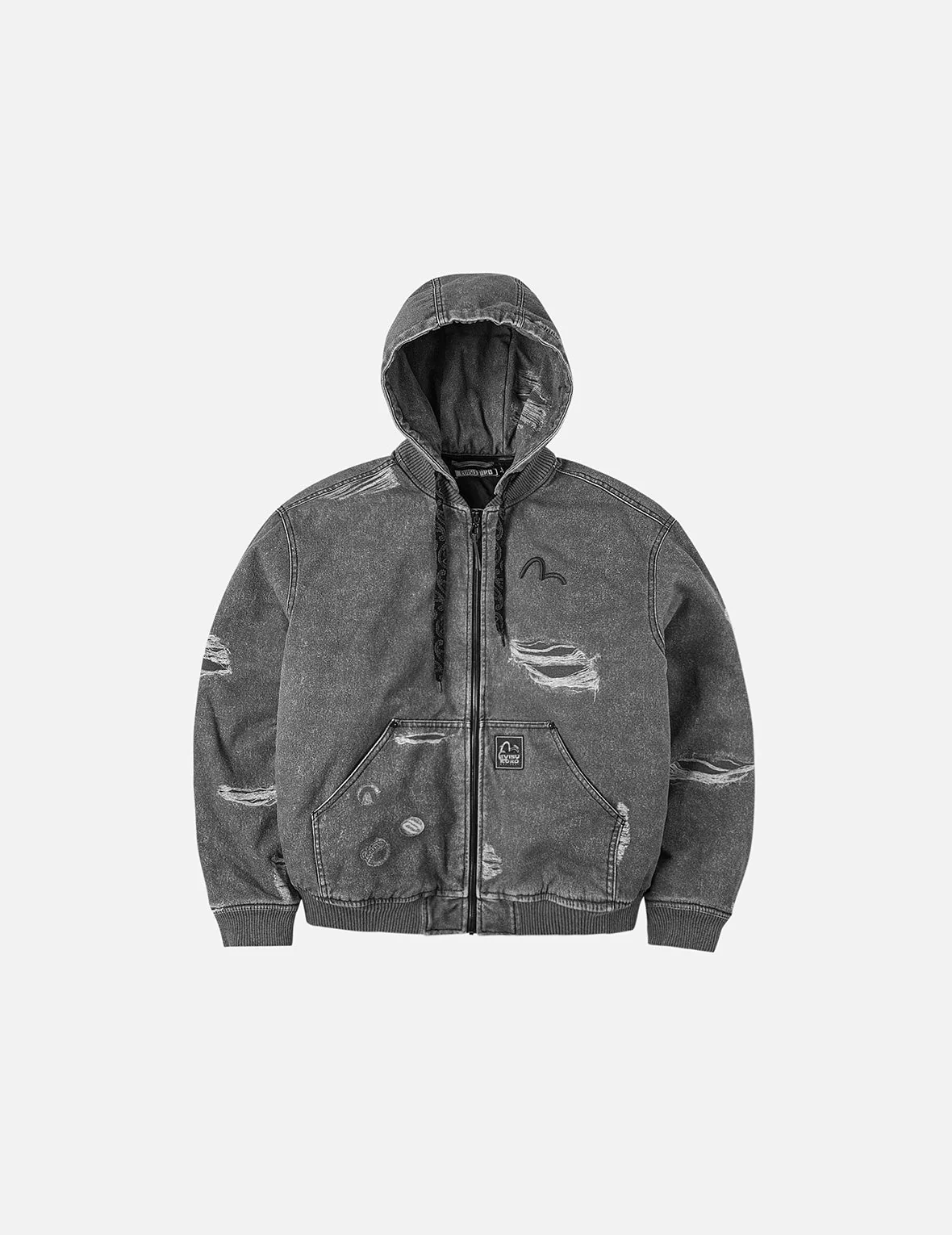 Distressed Print with Logo Embroidery Loose Fit Padded Boomer Jacket - Image 4