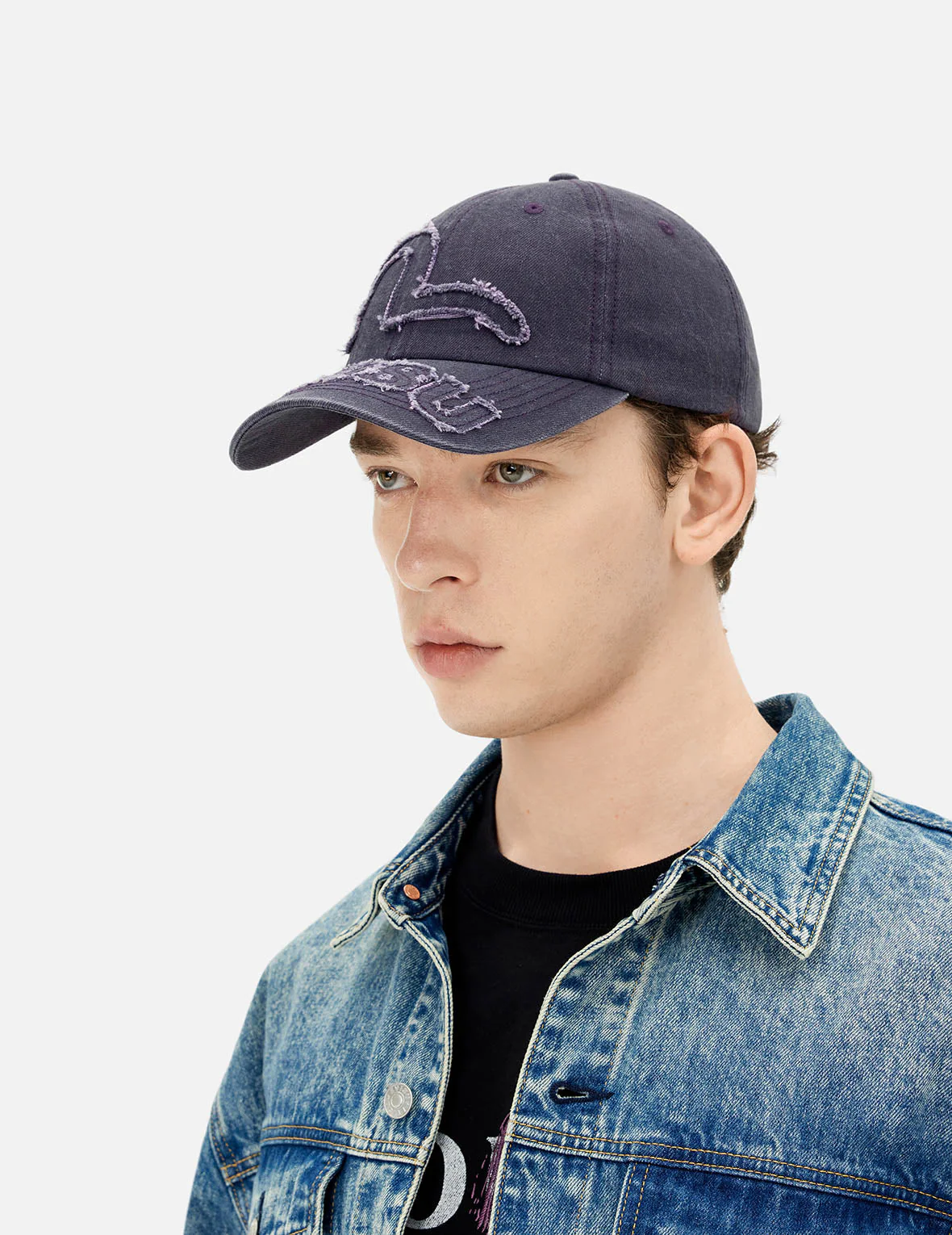 Distressed Seagull and Logo Embroidery Denim Cap - Image 3