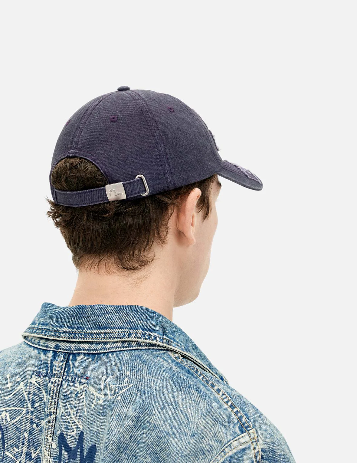 Distressed Seagull and Logo Embroidery Denim Cap - Image 4