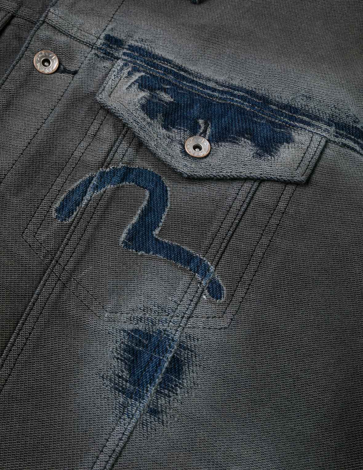 Distressed Seagull and Logo Print Relax Fit Washed Denim Jacket - Image 7