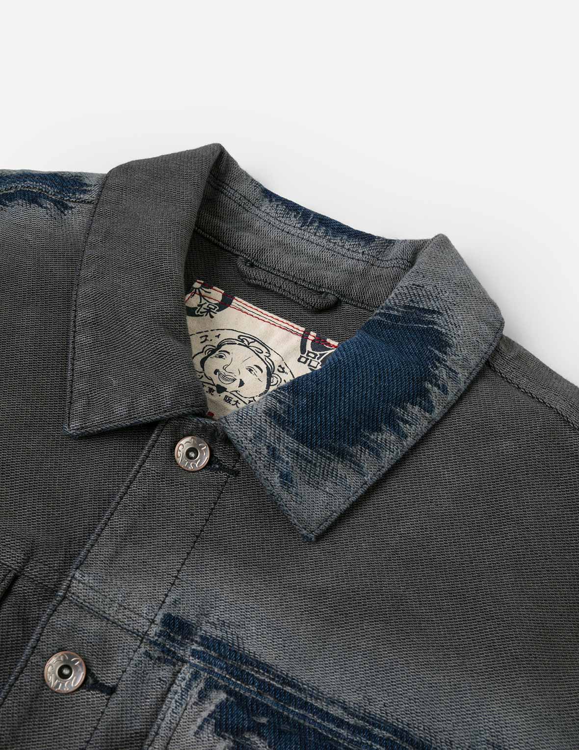 Distressed Seagull and Logo Print Relax Fit Washed Denim Jacket - Image 9