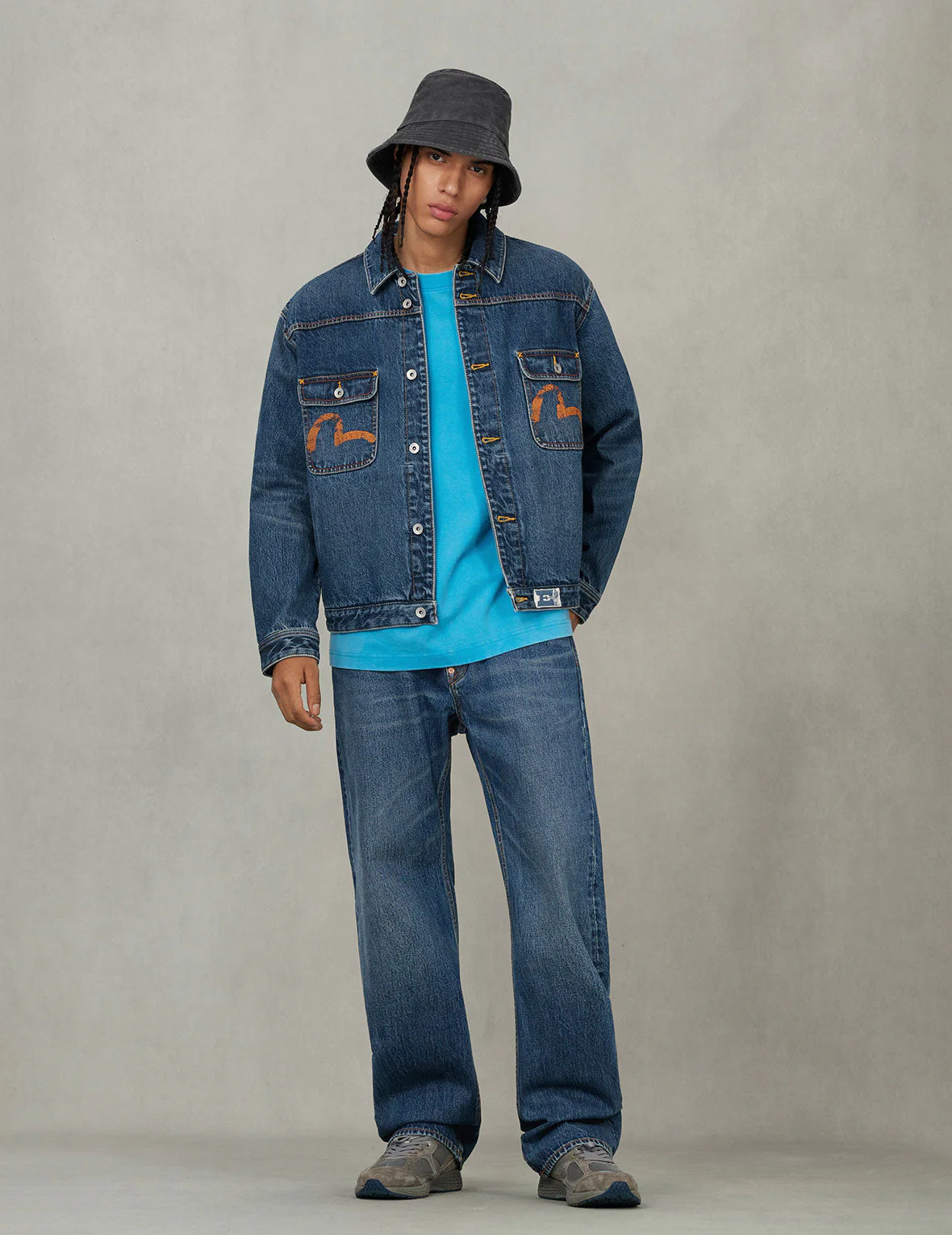 Distressed Seagull Print and Frayed Logo Patch Embroidery Relax Fit Denim Jacket - Image 10