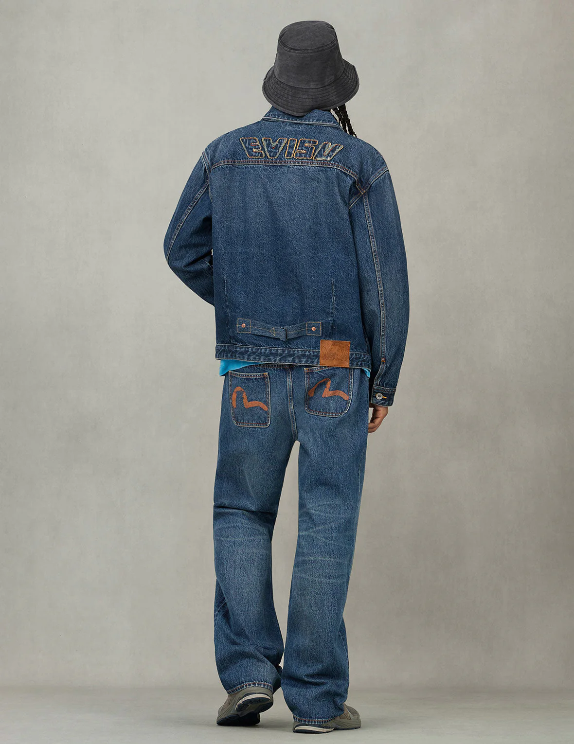 Distressed Seagull Print and Frayed Logo Patch Embroidery Relax Fit Denim Jacket - Image 12