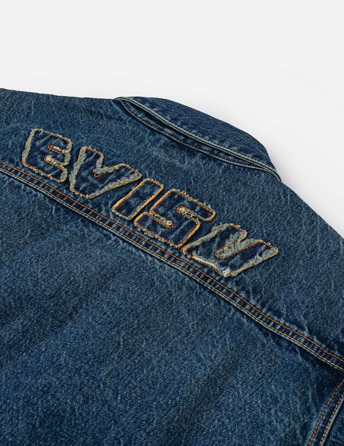 Distressed Seagull Print and Frayed Logo Patch Embroidery Relax Fit Denim Jacket - Image 16