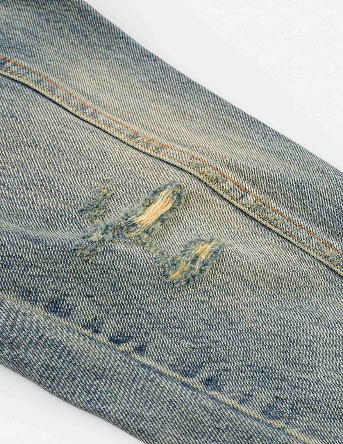 Distressed Seagull Print and Frayed Logo Patch Embroidery Relax Fit Denim Jacket - Image 17