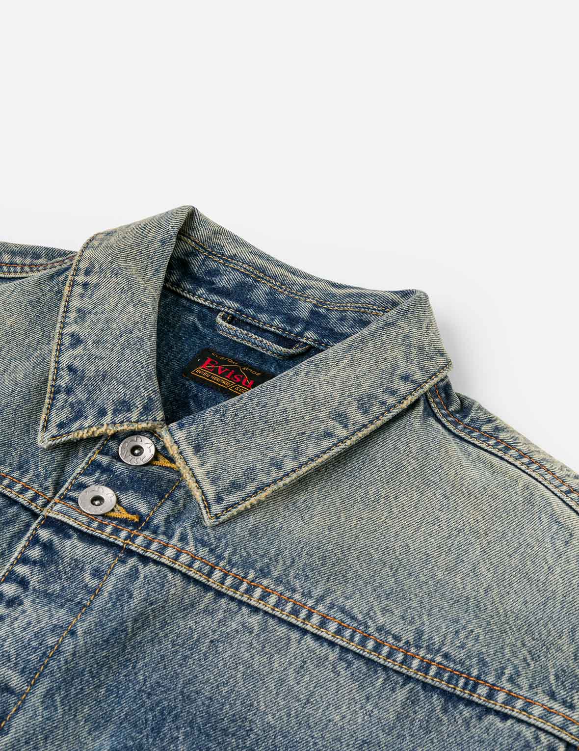 Distressed Seagull Print and Frayed Logo Patch Embroidery Relax Fit Denim Jacket - Image 19