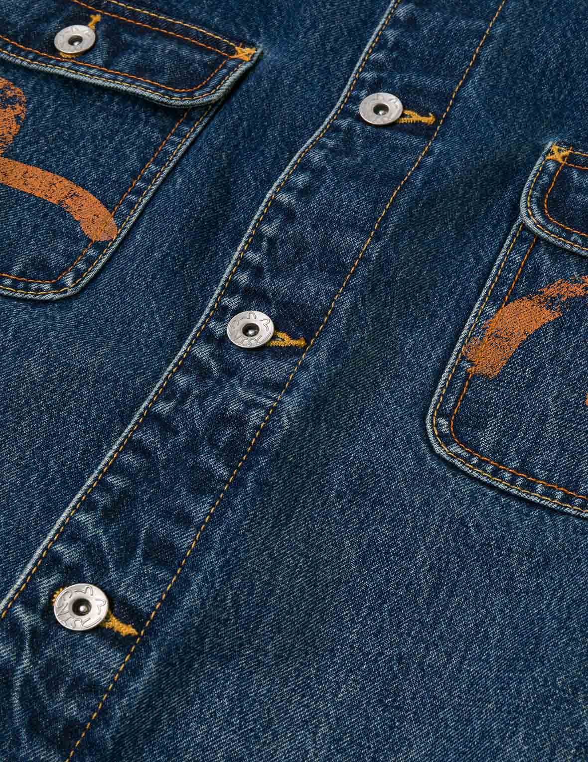 Distressed Seagull Print and Frayed Logo Patch Embroidery Relax Fit Denim Jacket - Image 20