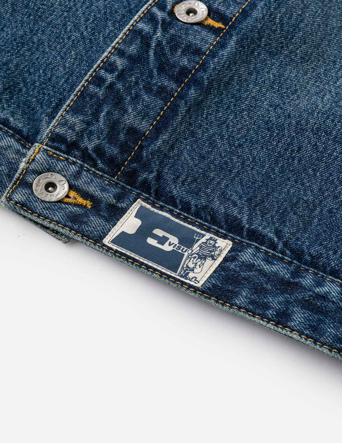 Distressed Seagull Print and Frayed Logo Patch Embroidery Relax Fit Denim Jacket - Image 22