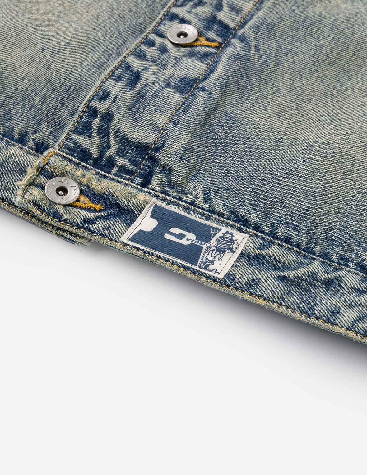 Distressed Seagull Print and Frayed Logo Patch Embroidery Relax Fit Denim Jacket - Image 23