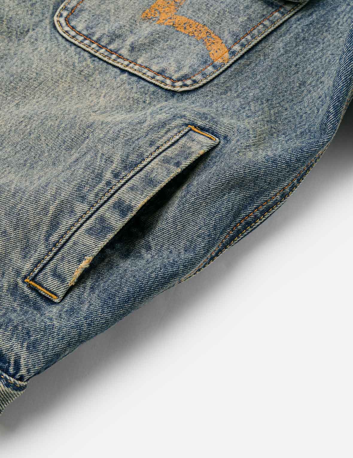 Distressed Seagull Print and Frayed Logo Patch Embroidery Relax Fit Denim Jacket - Image 25