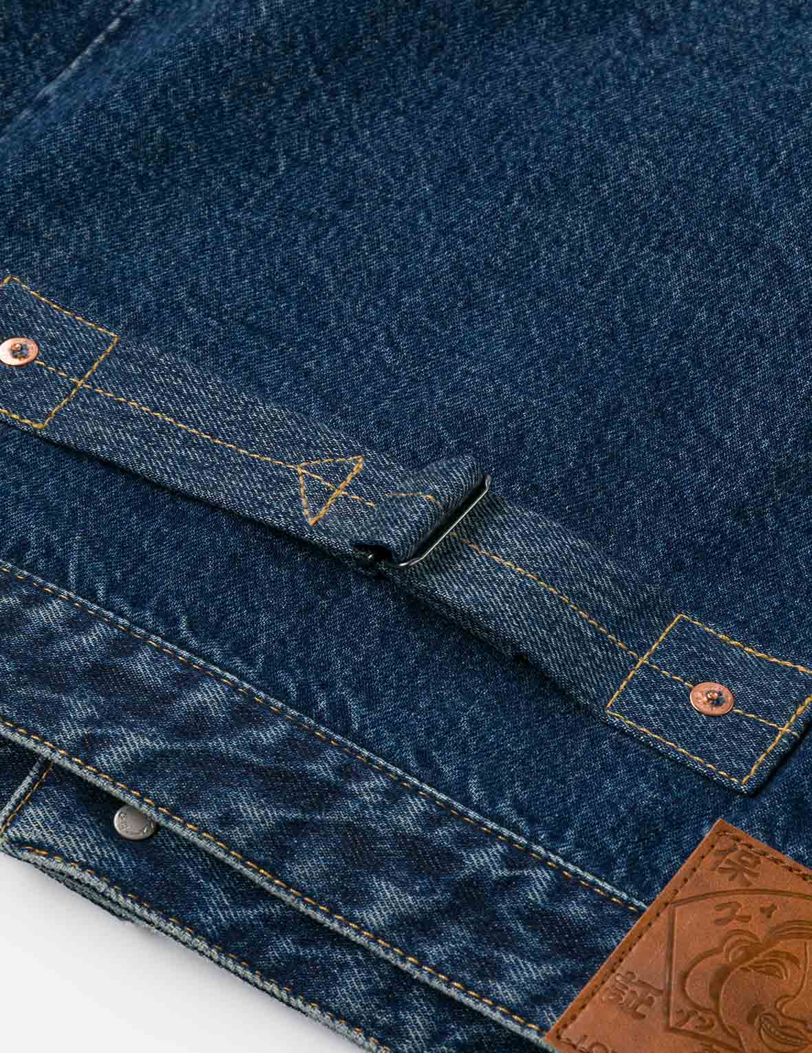 Distressed Seagull Print and Frayed Logo Patch Embroidery Relax Fit Denim Jacket - Image 26