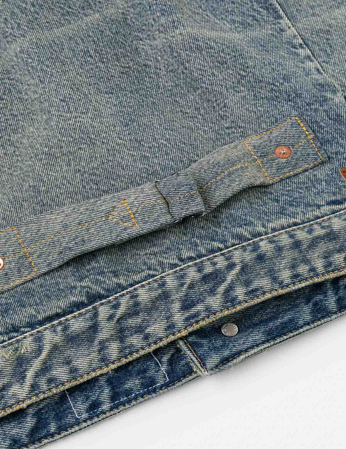 Distressed Seagull Print and Frayed Logo Patch Embroidery Relax Fit Denim Jacket - Image 27