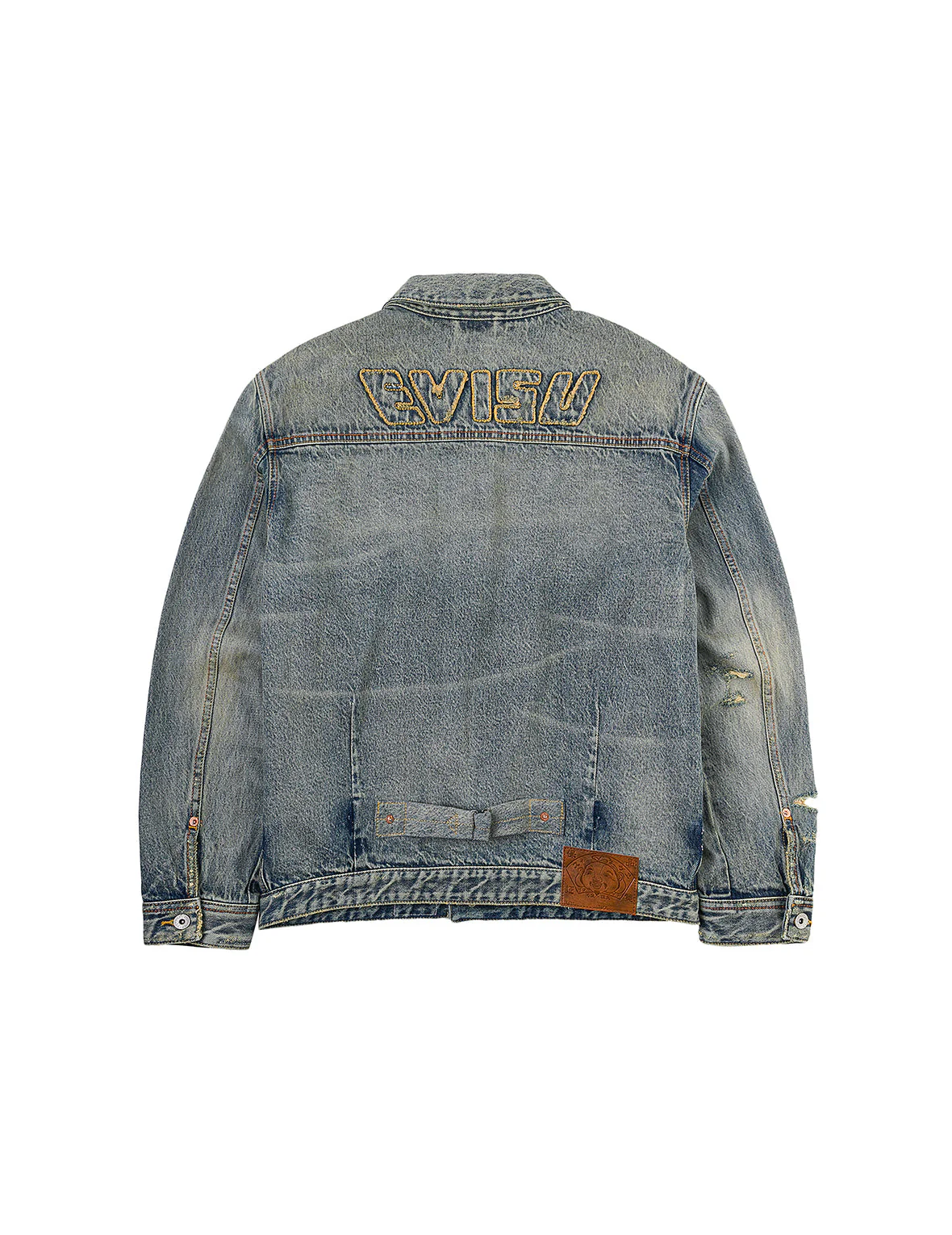 Distressed Seagull Print and Frayed Logo Patch Embroidery Relax Fit Denim Jacket - Image 4