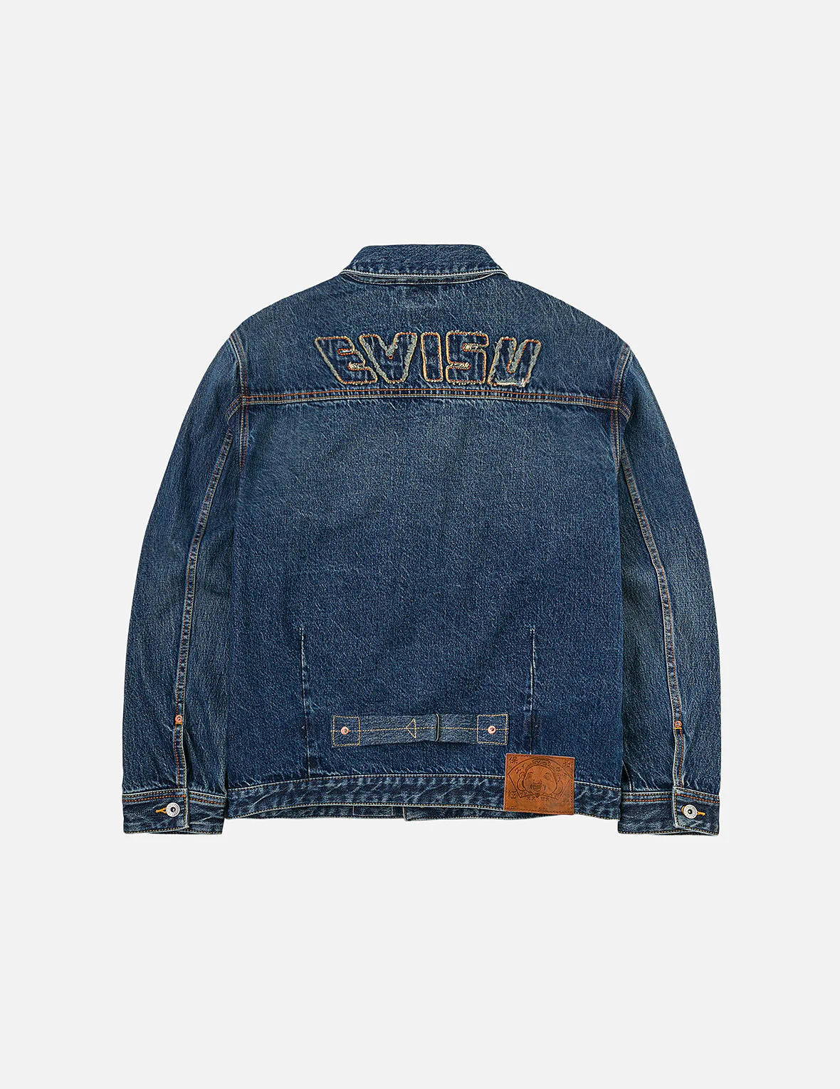 Distressed Seagull Print and Frayed Logo Patch Embroidery Relax Fit Denim Jacket - Image 7