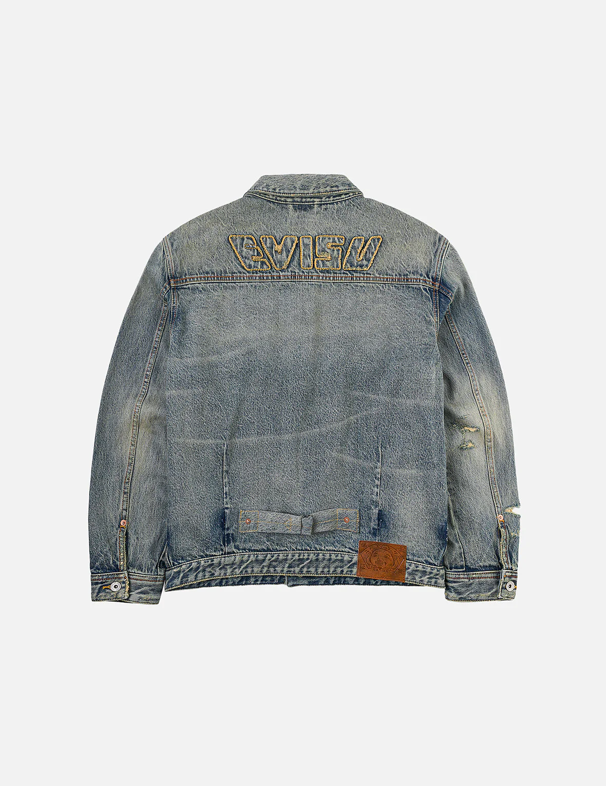 Distressed Seagull Print and Frayed Logo Patch Embroidery Relax Fit Denim Jacket - Image 8