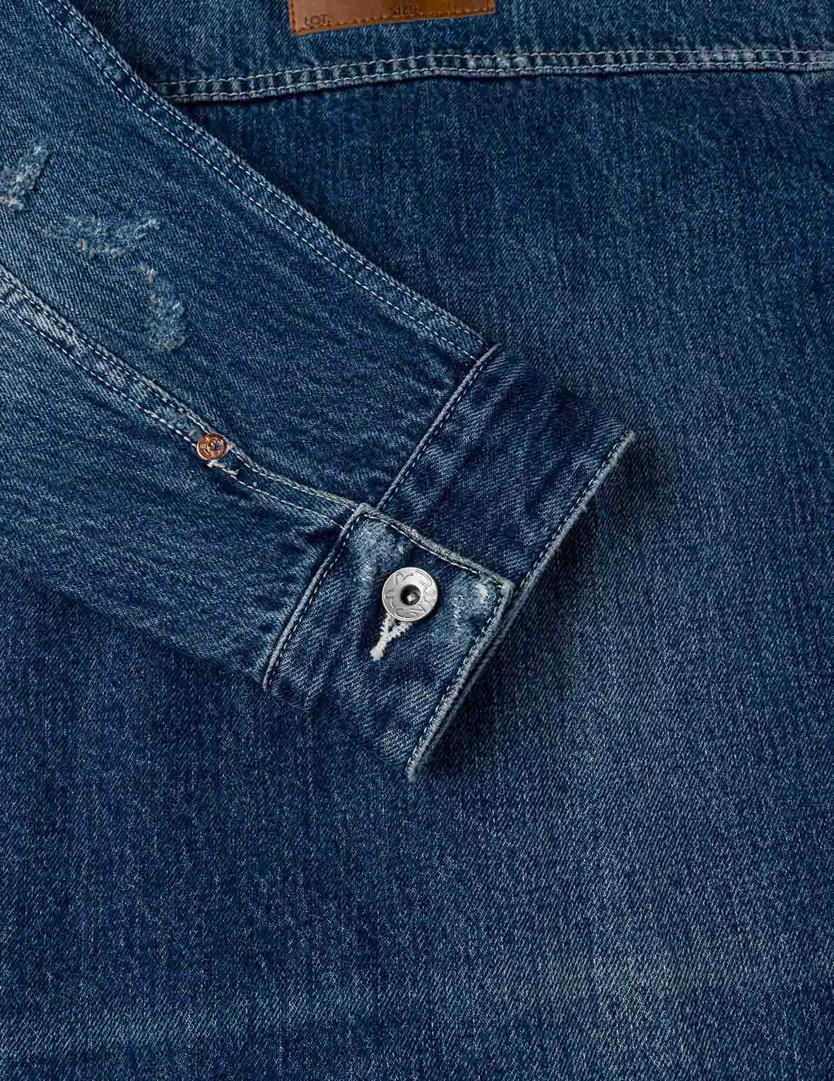 Distressed Seagull Print Relax Fit Vintage Washed Denim Jacket - Image 12