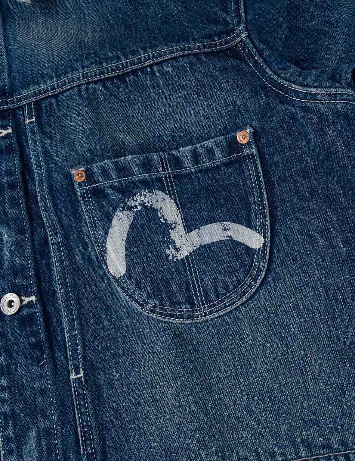 Distressed Seagull Print Relax Fit Vintage Washed Denim Jacket - Image 7