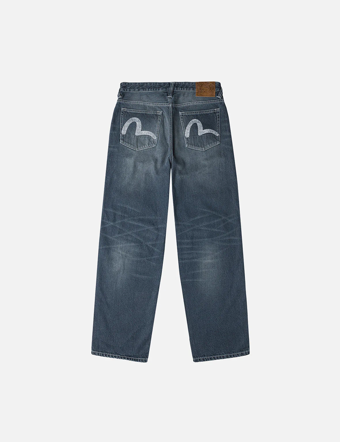 Distressed Seagull Print with Irregular Patches Loose Fit Denim Jeans - Image 3
