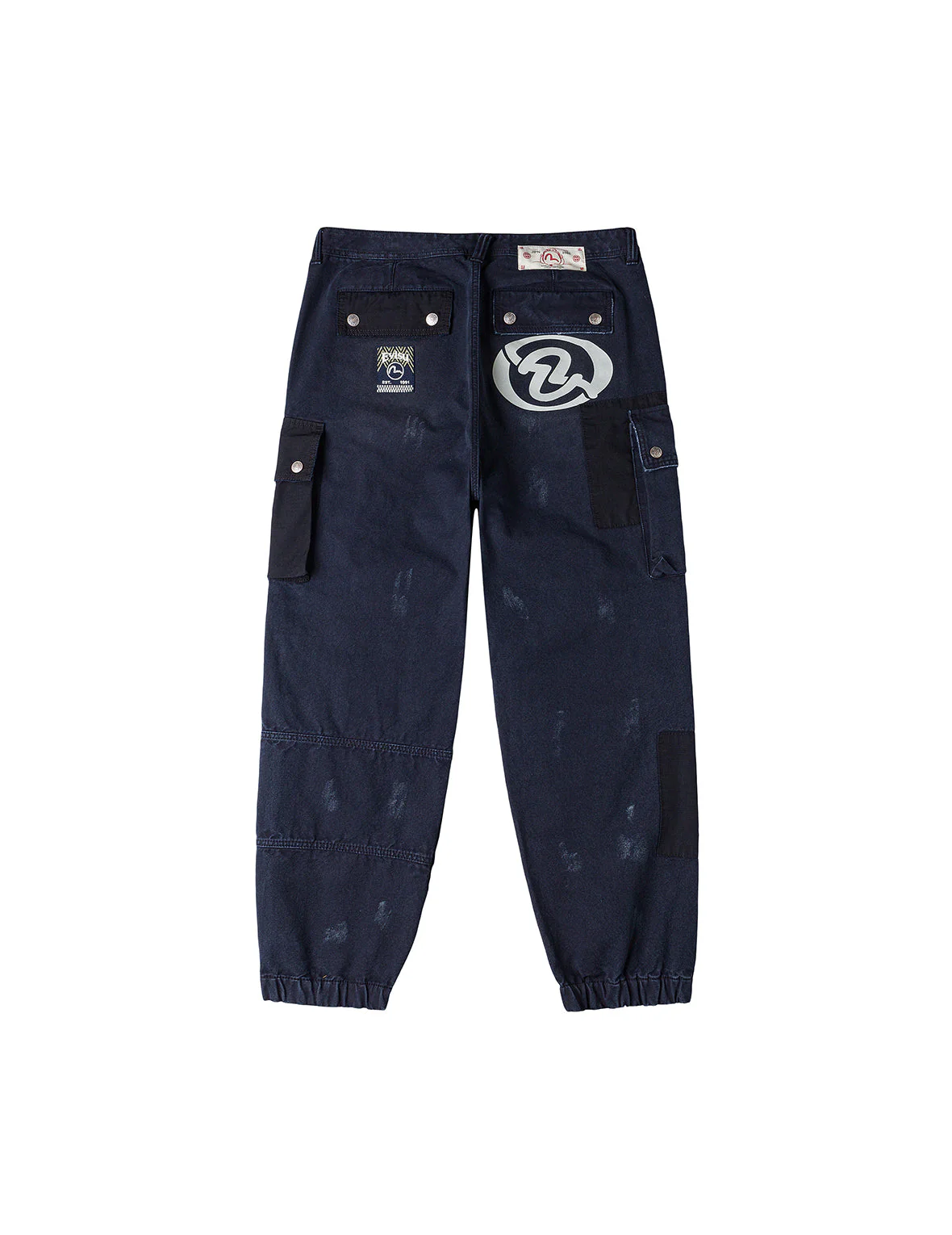 Dual Seagull Print Loose Fit Washed Woven Cargo Joggers - Image 2