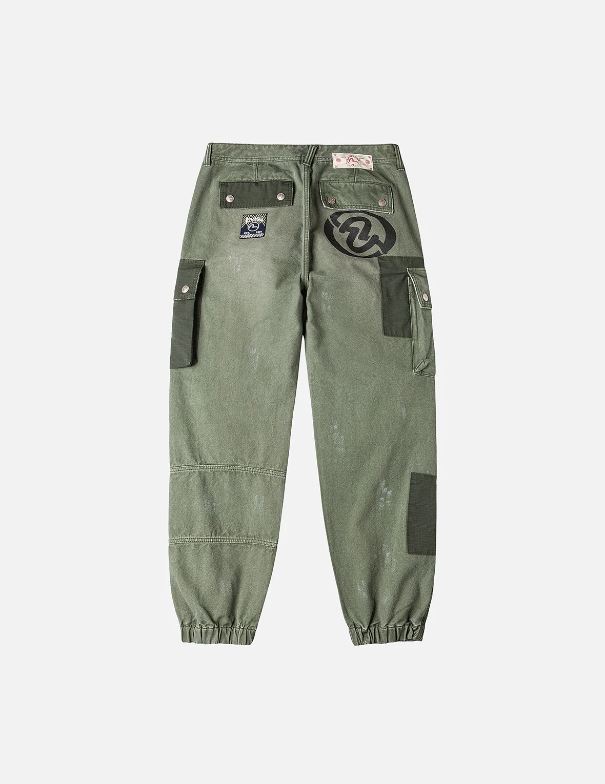 Dual Seagull Print Loose Fit Washed Woven Cargo Joggers - Image 6