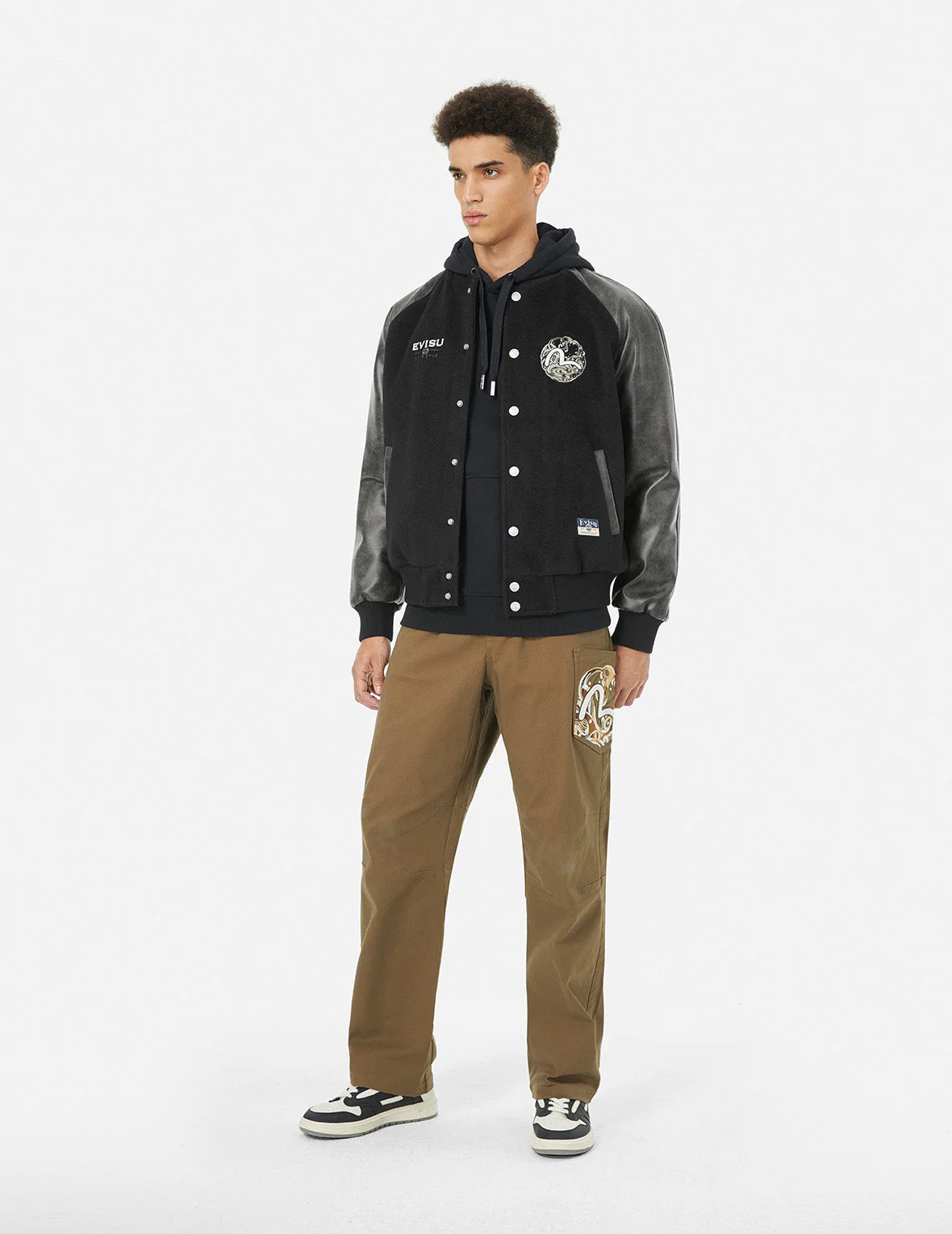 Ebisu and Seagull Embroidery Relax Fit Padded Varsity Jacket - Image 4