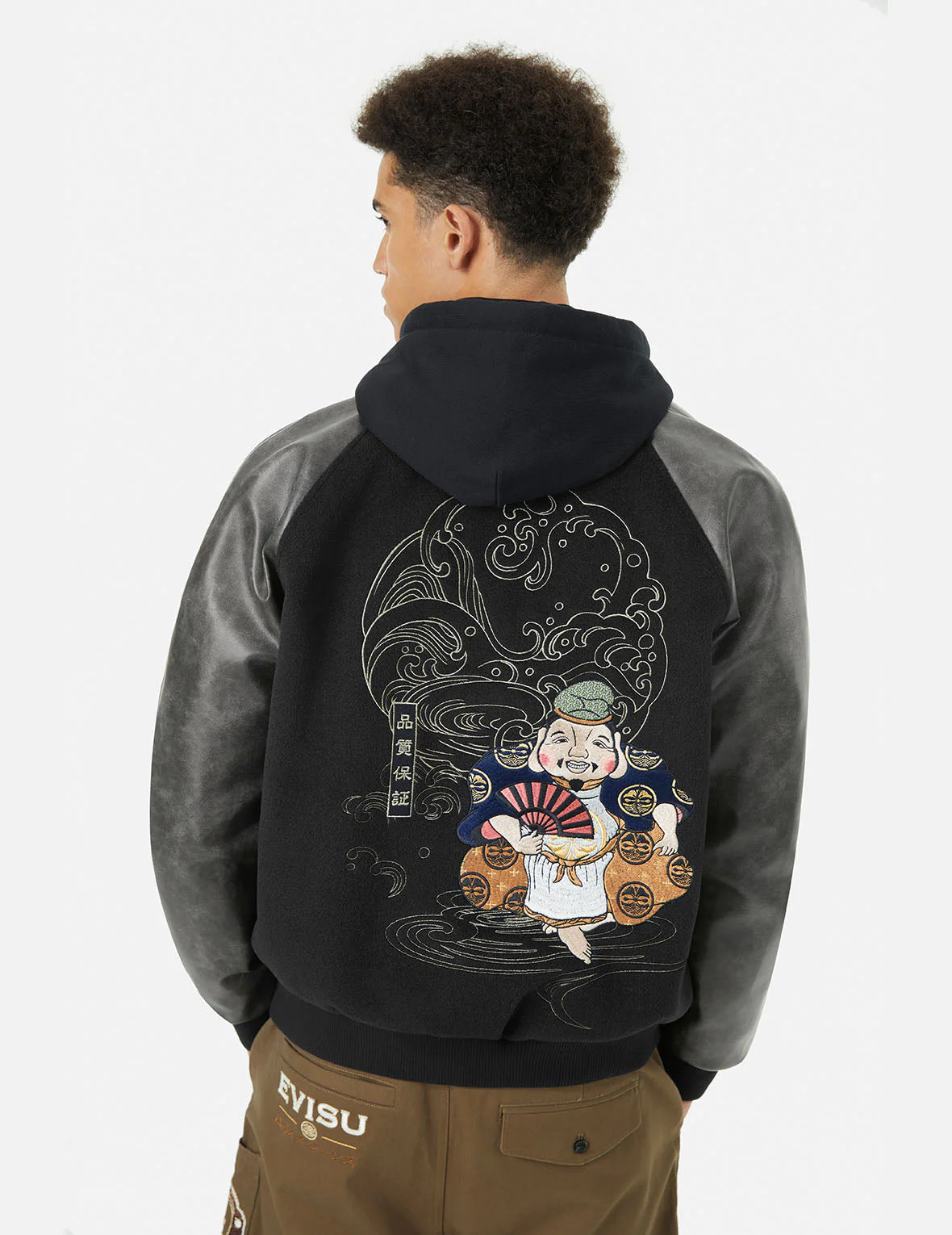Ebisu and Seagull Embroidery Relax Fit Padded Varsity Jacket - Image 5