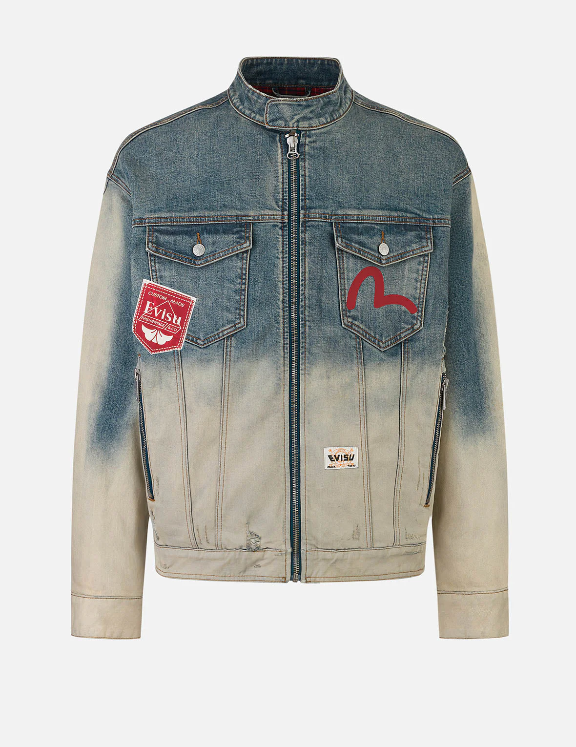Ebisu Print and Multi-Pocket Loose Fit Biker Denim Jacket - Image 2