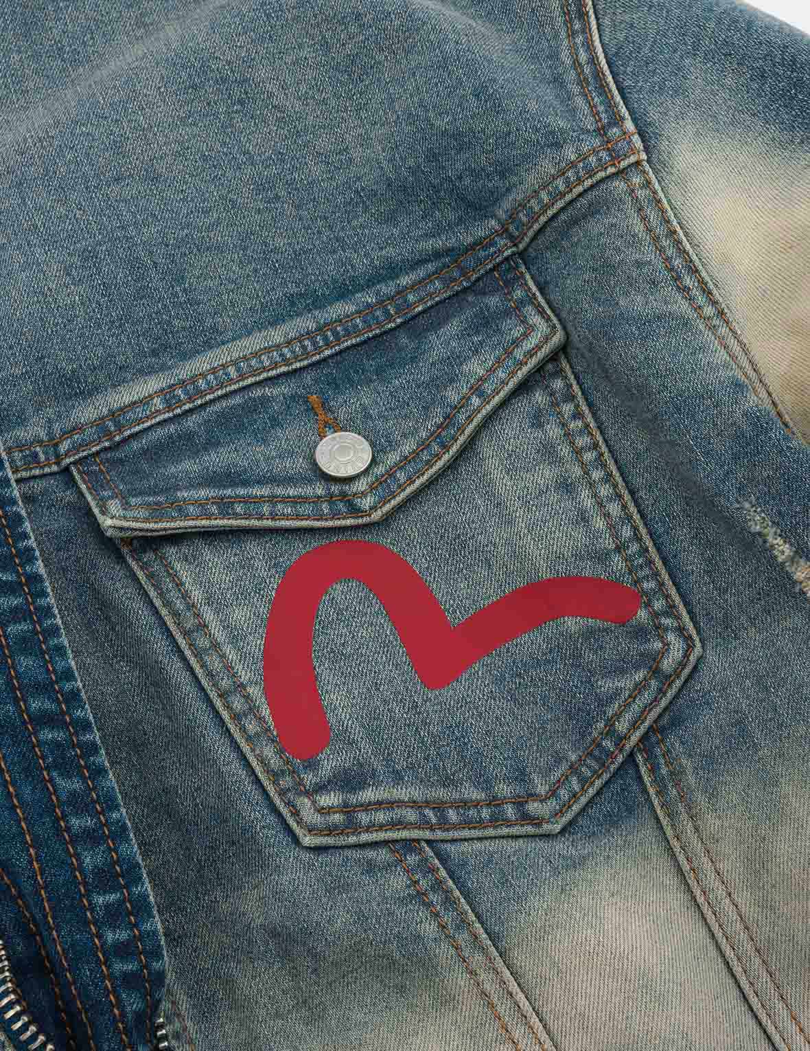 Ebisu Print and Multi-Pocket Loose Fit Biker Denim Jacket - Image 7