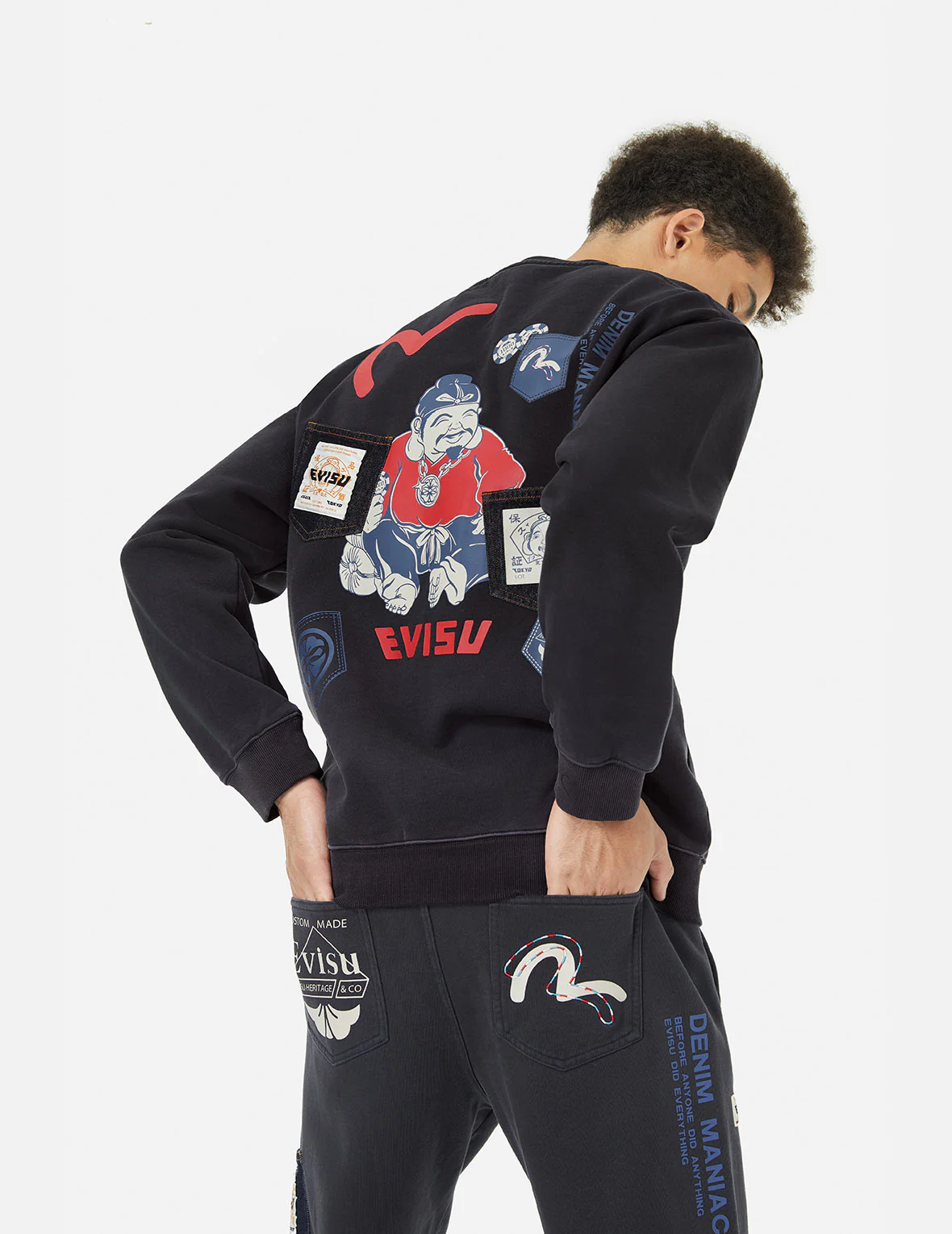 Ebisu Print and Multiple Pocket Washed Relax Fit Sweatshirt - Image 3