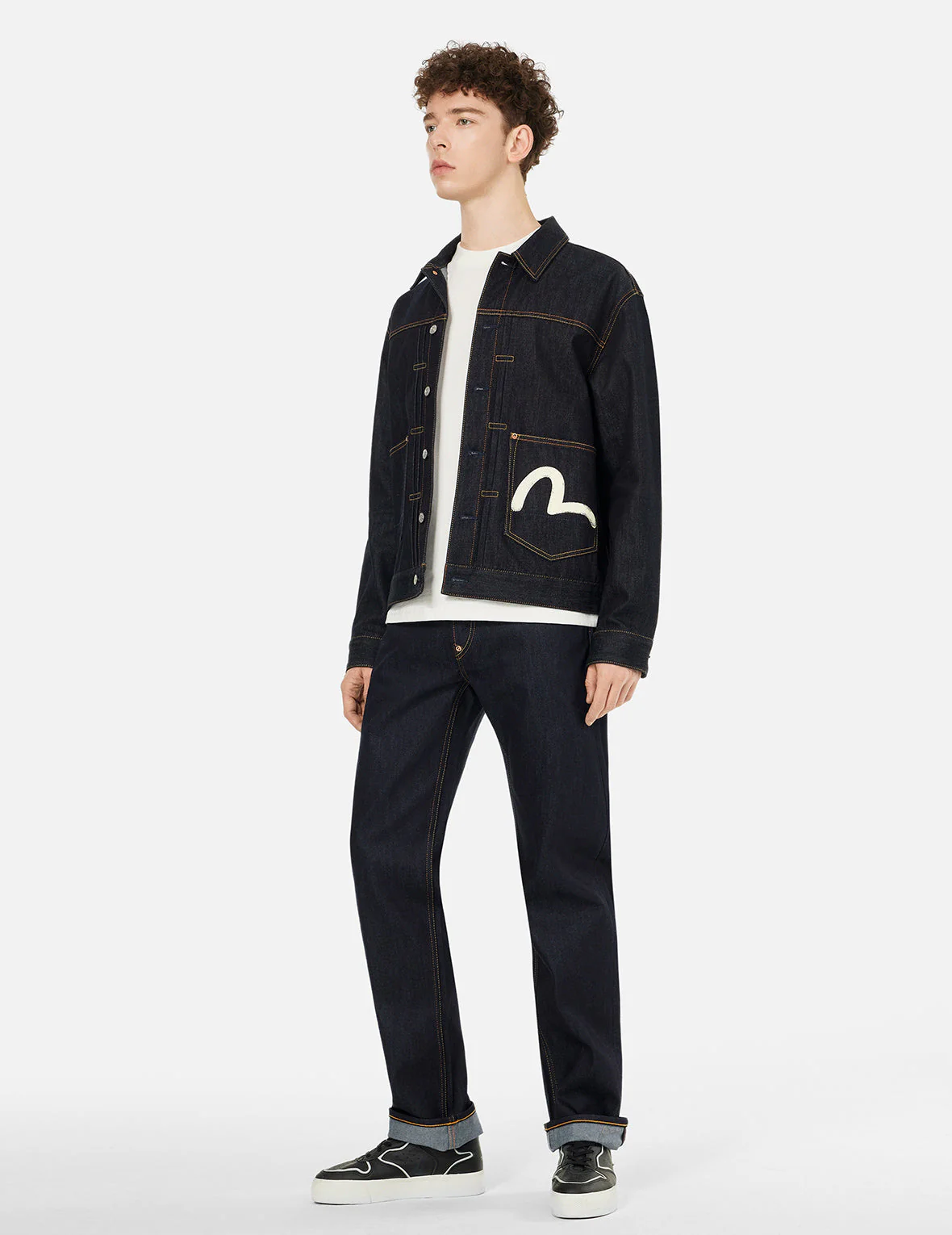 Ecru Seagull Print Relax Fit Denim Jacket - Image 3