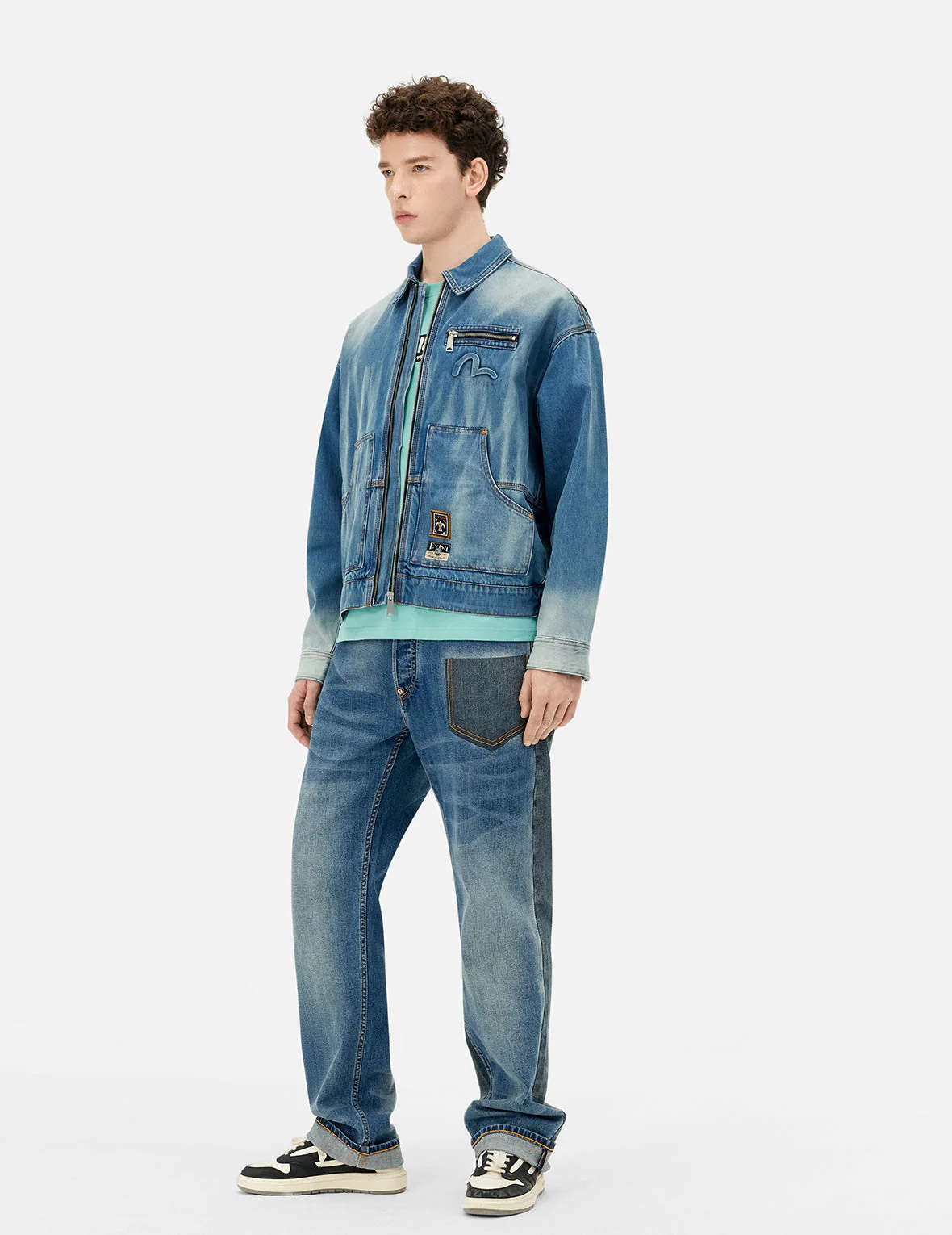 Emboss Kamon Relax Fit Worker Denim Jacket - Image 3