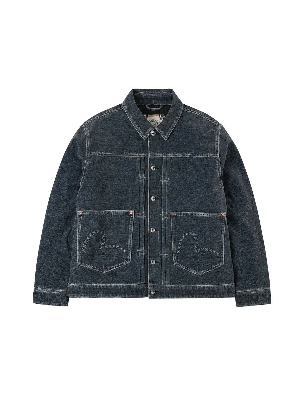 Emboss Rivet Seagull Relax Fit Washed Denim Jacket - Image 13