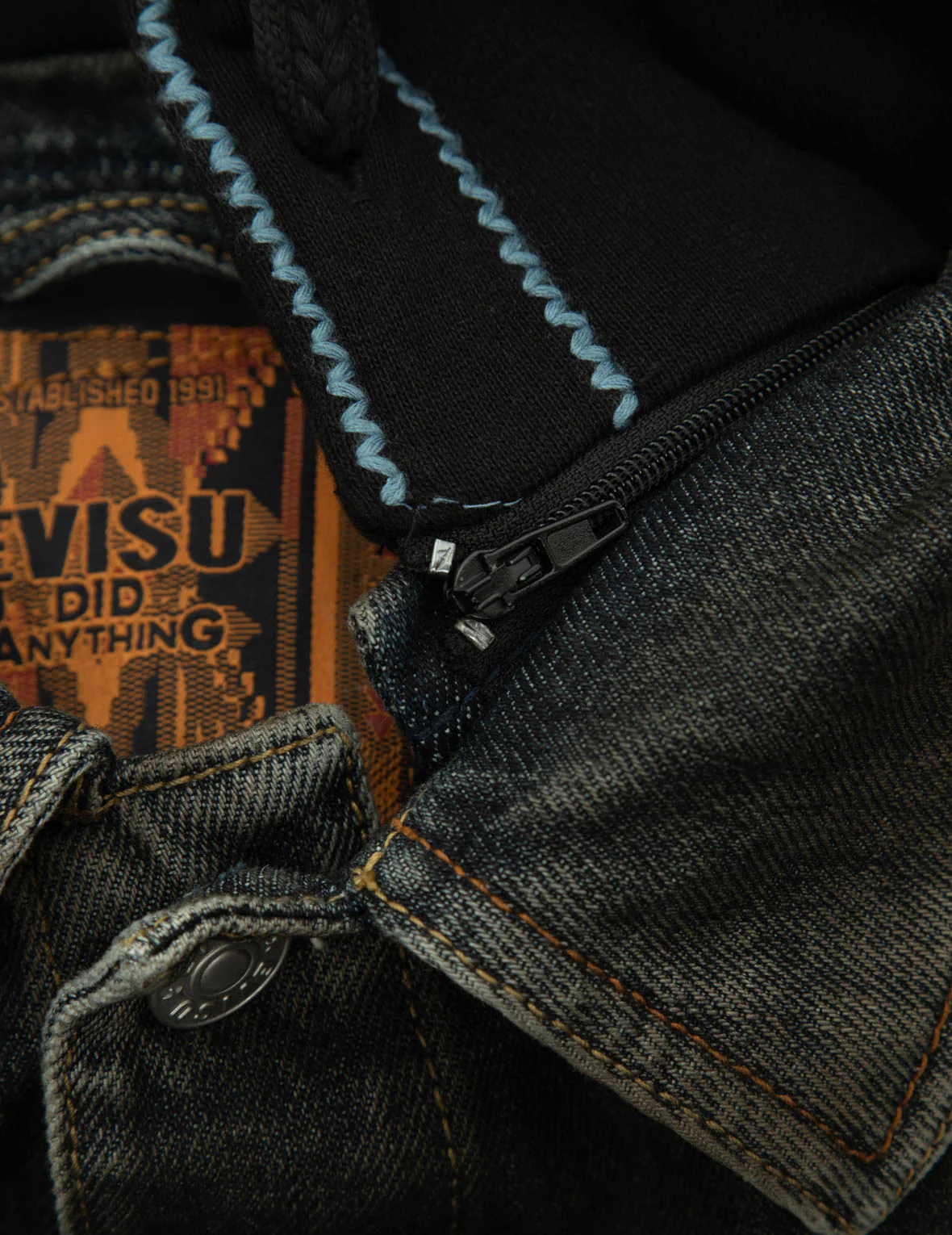 Ethnic-inspired Wheel of Wisdom Print and Embroidery Relax Fit Denim Jacket - Image 13