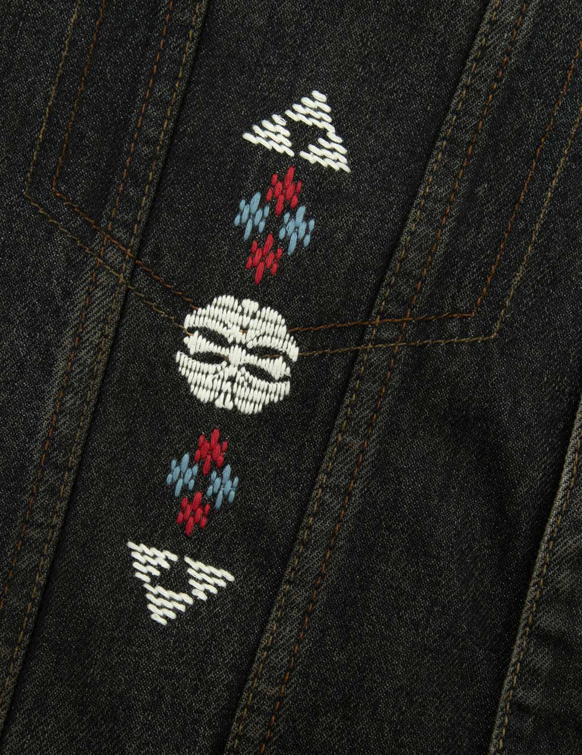 Ethnic-inspired Wheel of Wisdom Print and Embroidery Relax Fit Denim Jacket - Image 14