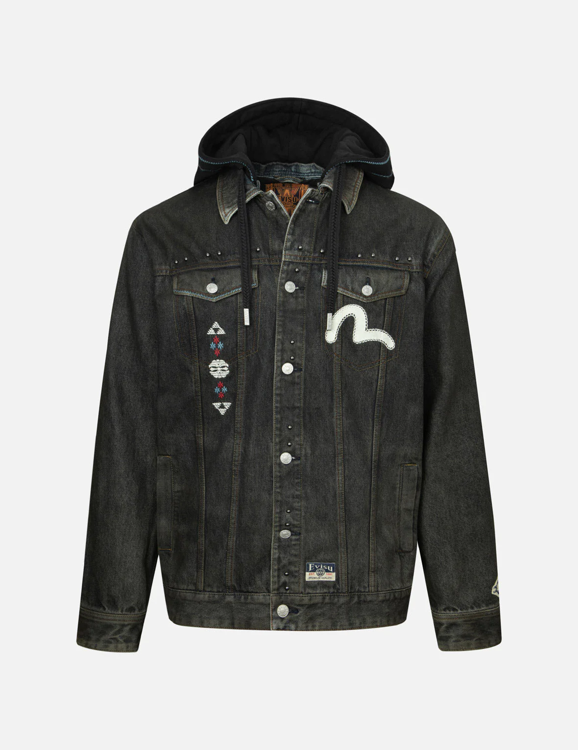 Ethnic-inspired Wheel of Wisdom Print and Embroidery Relax Fit Denim Jacket - Image 2