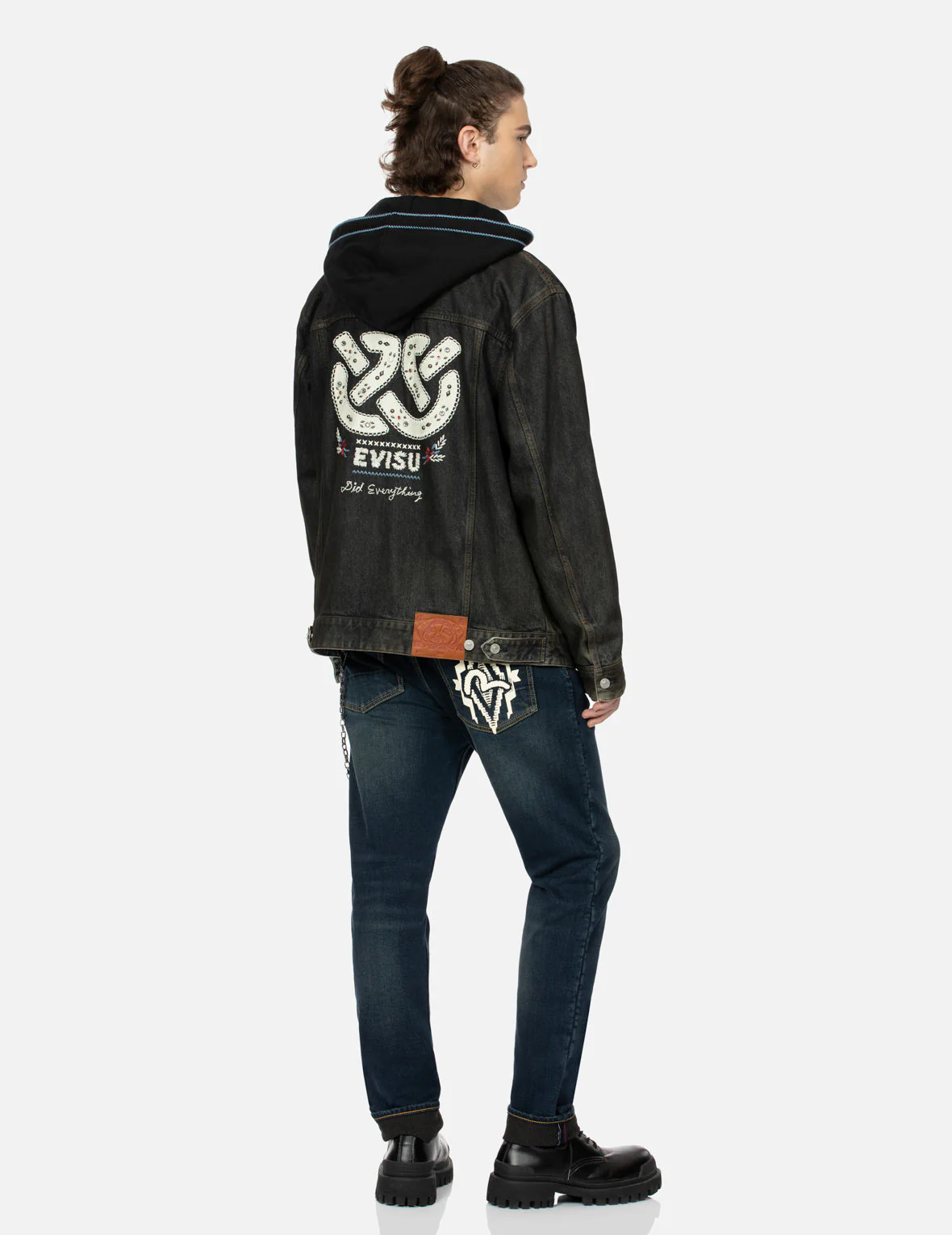 Ethnic-inspired Wheel of Wisdom Print and Embroidery Relax Fit Denim Jacket - Image 3