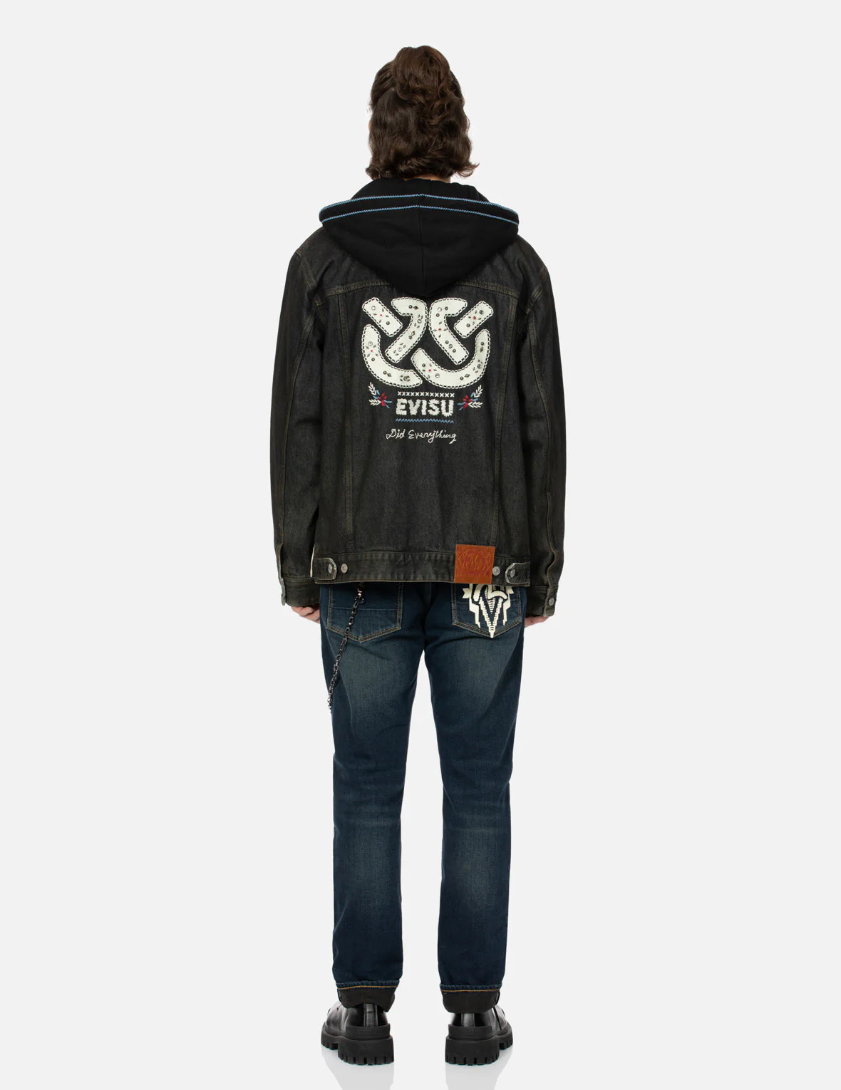 Ethnic-inspired Wheel of Wisdom Print and Embroidery Relax Fit Denim Jacket - Image 5