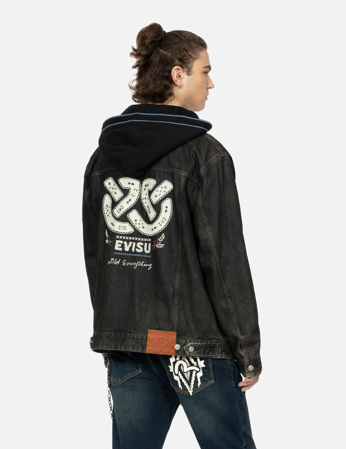Ethnic-inspired Wheel of Wisdom Print and Embroidery Relax Fit Denim Jacket - Image 7