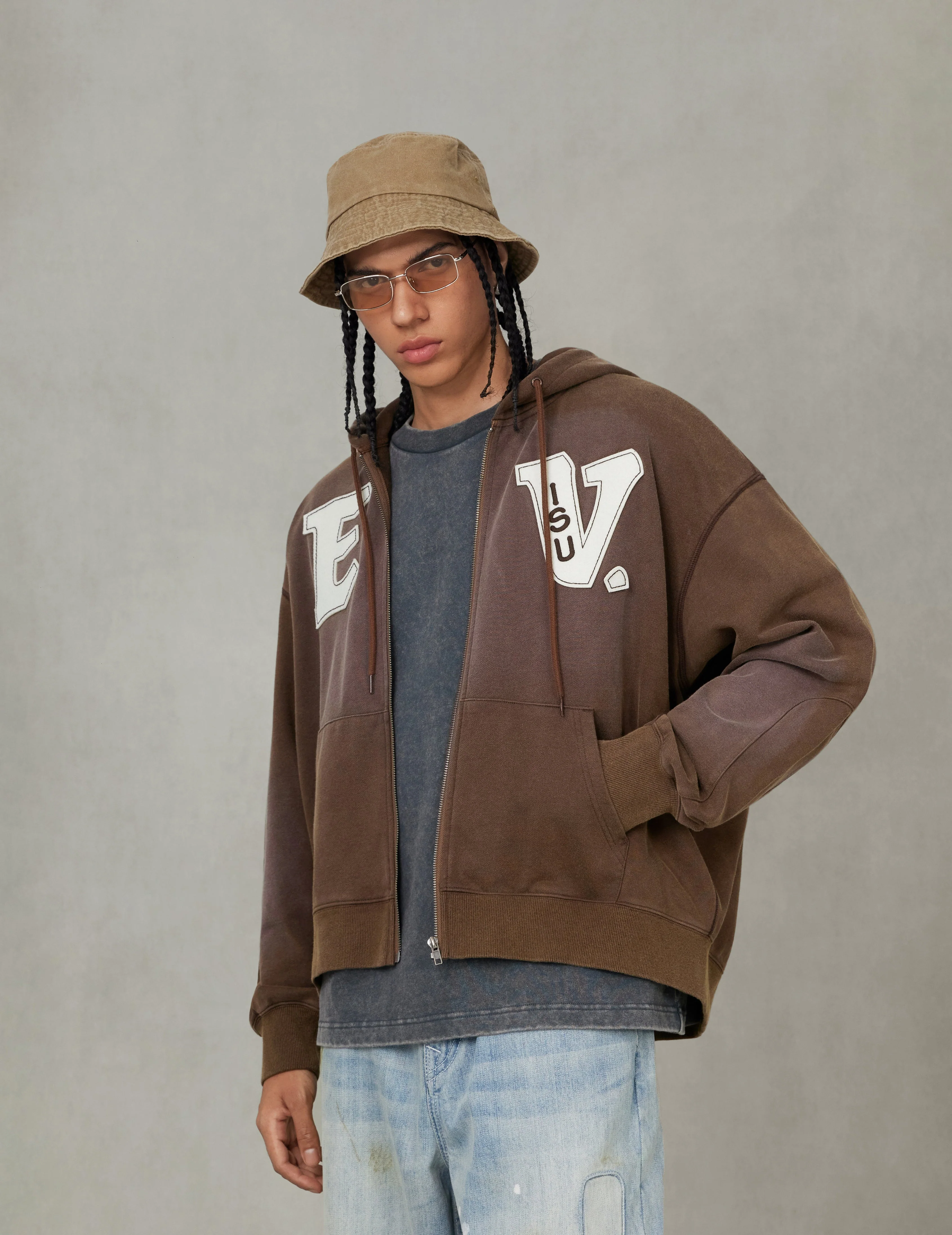 EV and Seagull Patches Embroidery Relax Fit Hoodie Jacket - Image 13