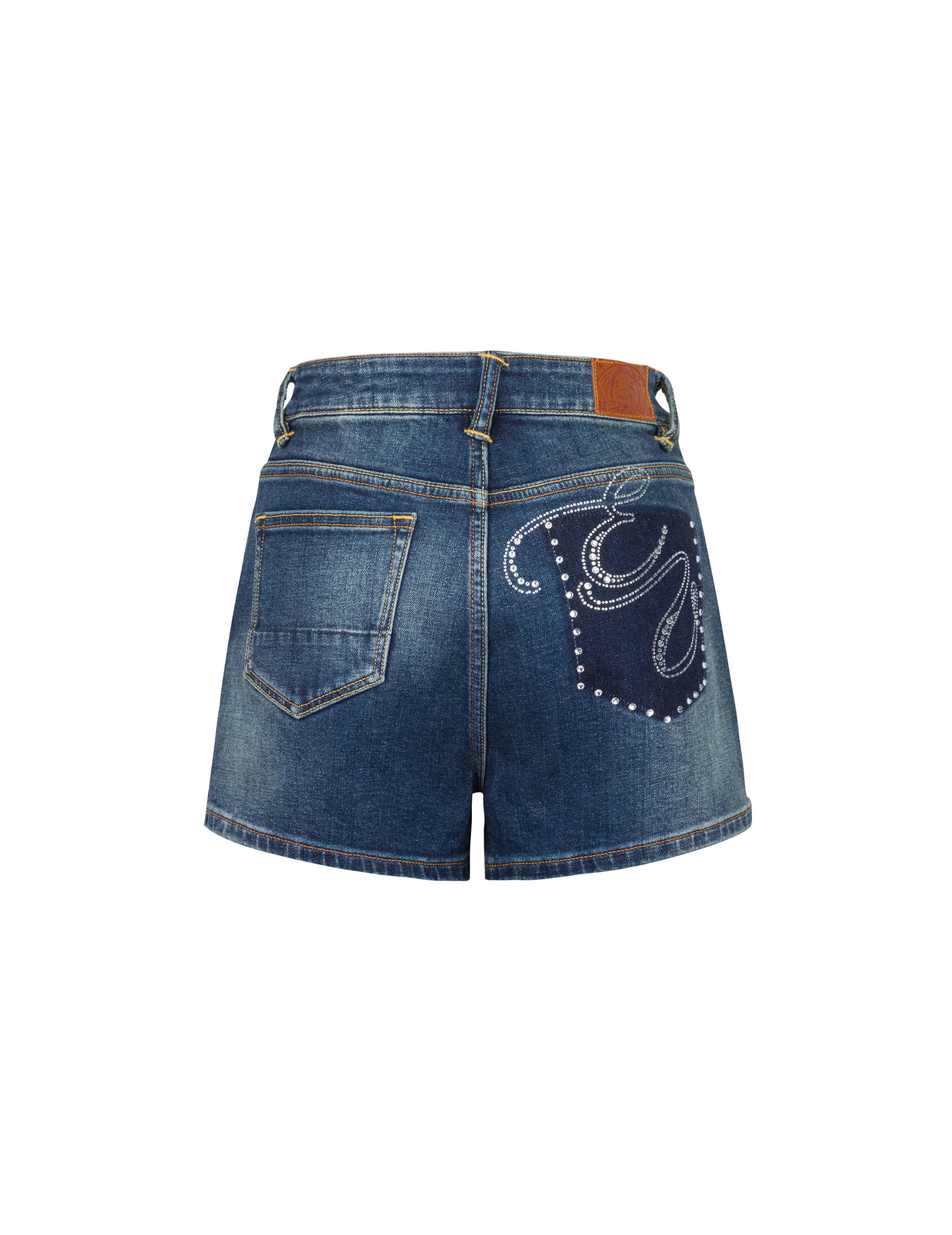 “EV” Rhinestone Embellished Loose Fit Denim Shorts - Image 13