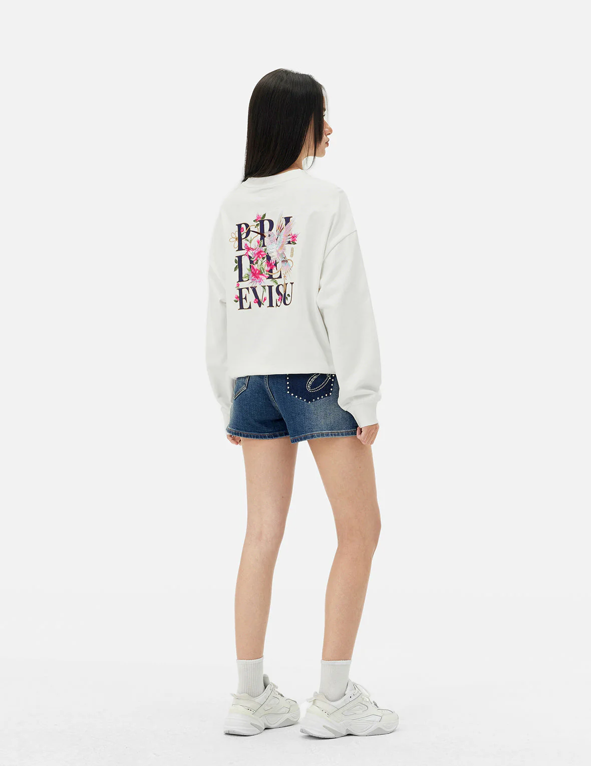 “EV” Rhinestone Embellished Loose Fit Denim Shorts - Image 4
