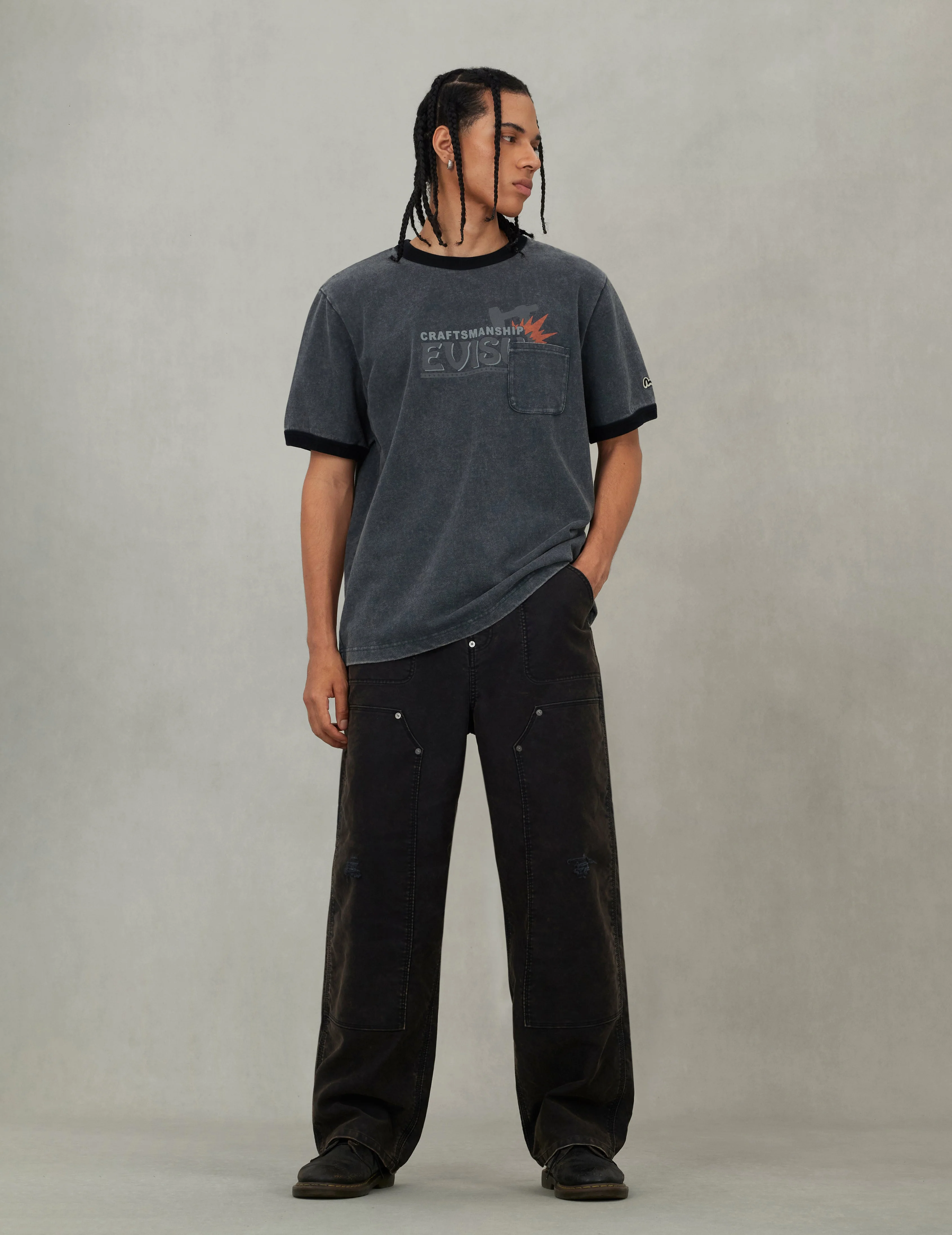EVISU Workwear Print Relax Fit Ringer T-shirt - Image 9