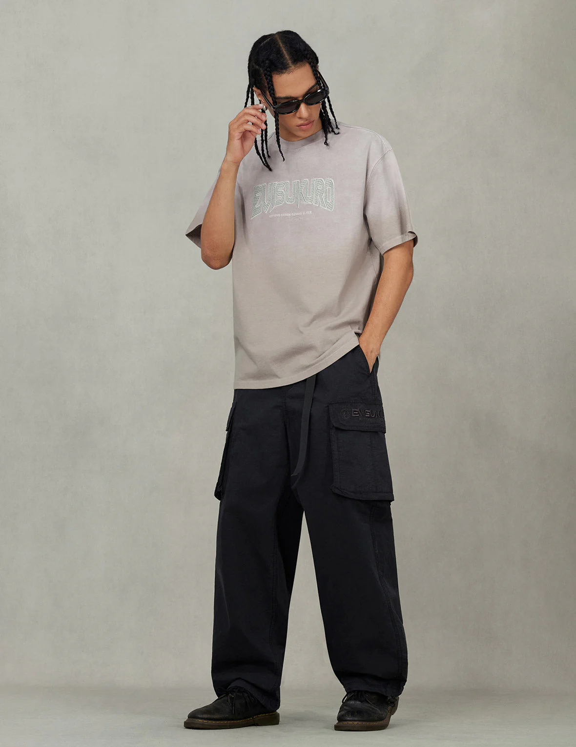 EVISUKURO Waffle Embroidery and Spray Dye Relax Fit T-shirt - Image 10