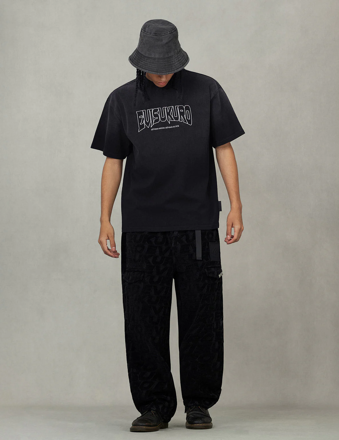 EVISUKURO Waffle Embroidery and Spray Dye Relax Fit T-shirt - Image 9